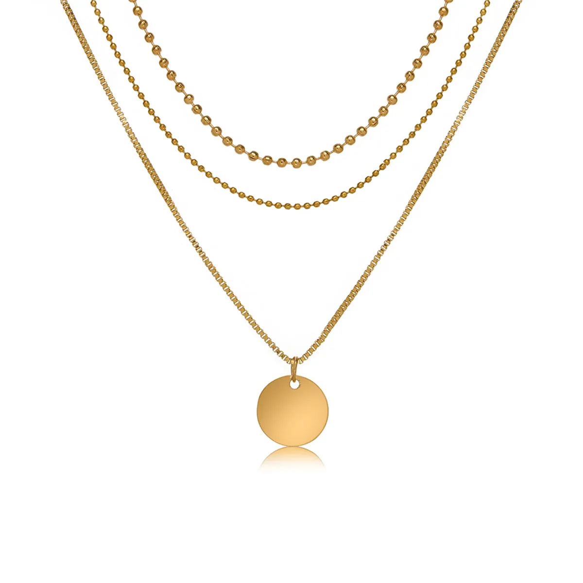 18K Gold-Plated Circle Layered Pendant Necklace