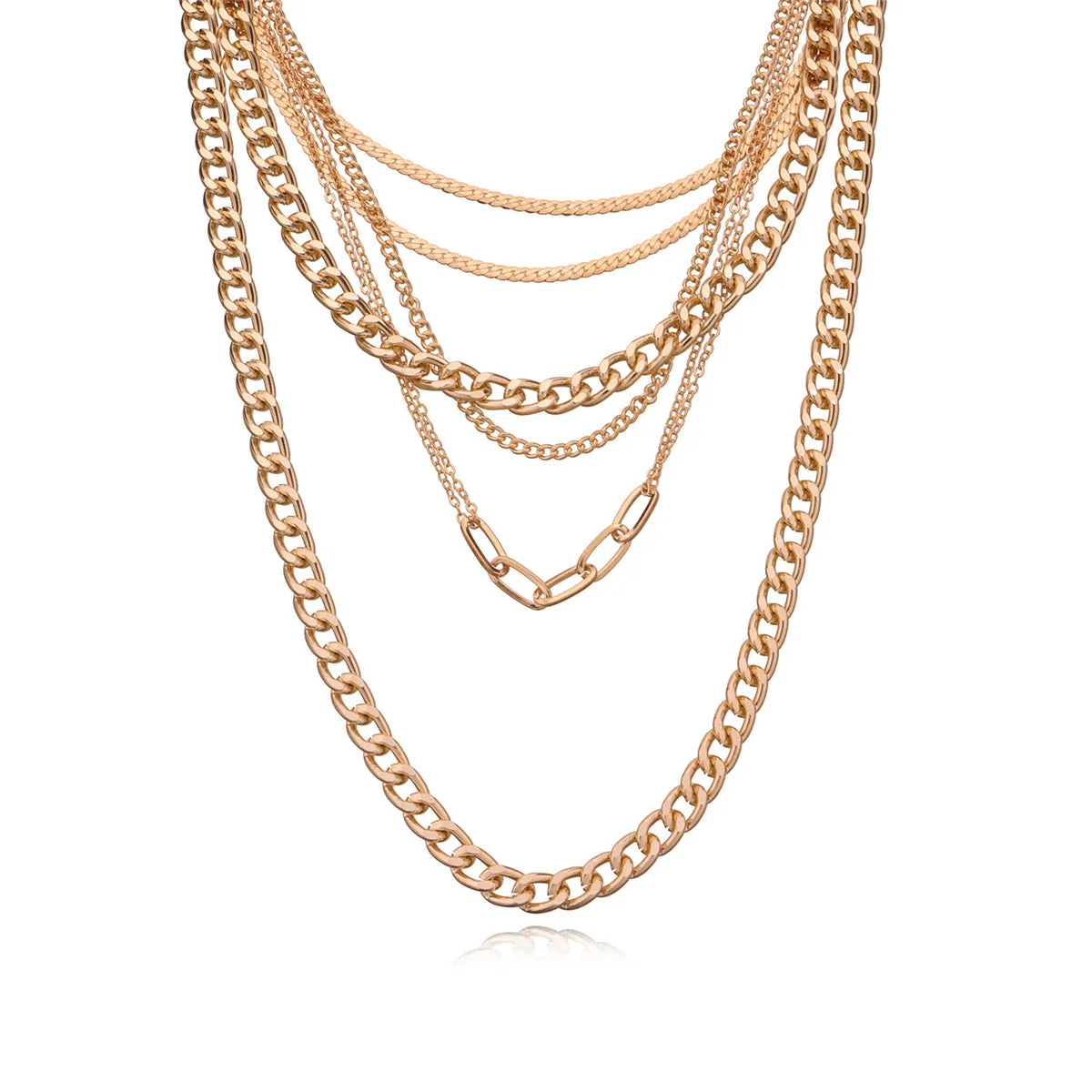18K Gold-Plated Cuban Chain Layered Necklace