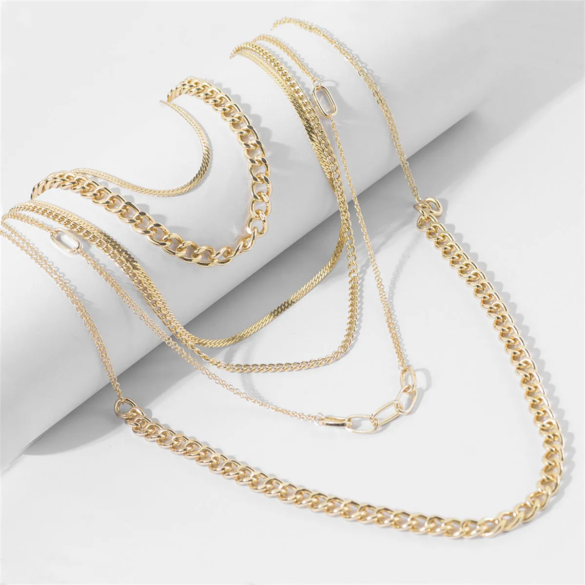 18K Gold-Plated Cuban Chain Layered Necklace