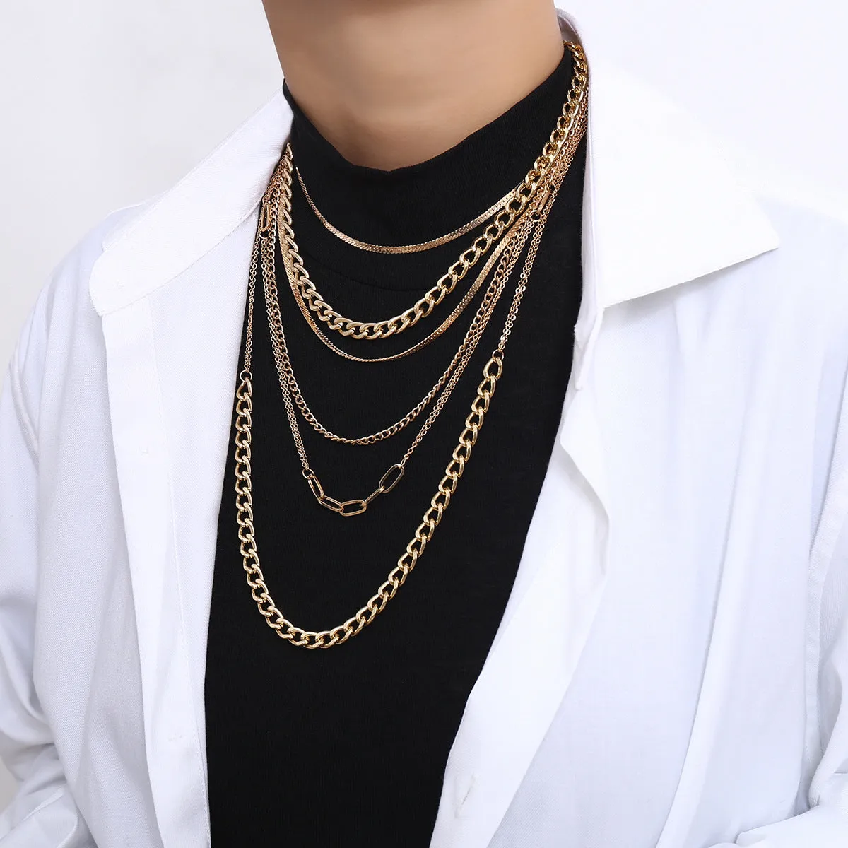 18K Gold-Plated Cuban Chain Layered Necklace