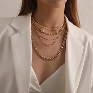 18K Gold-Plated Cuban Chain Layered Necklace
