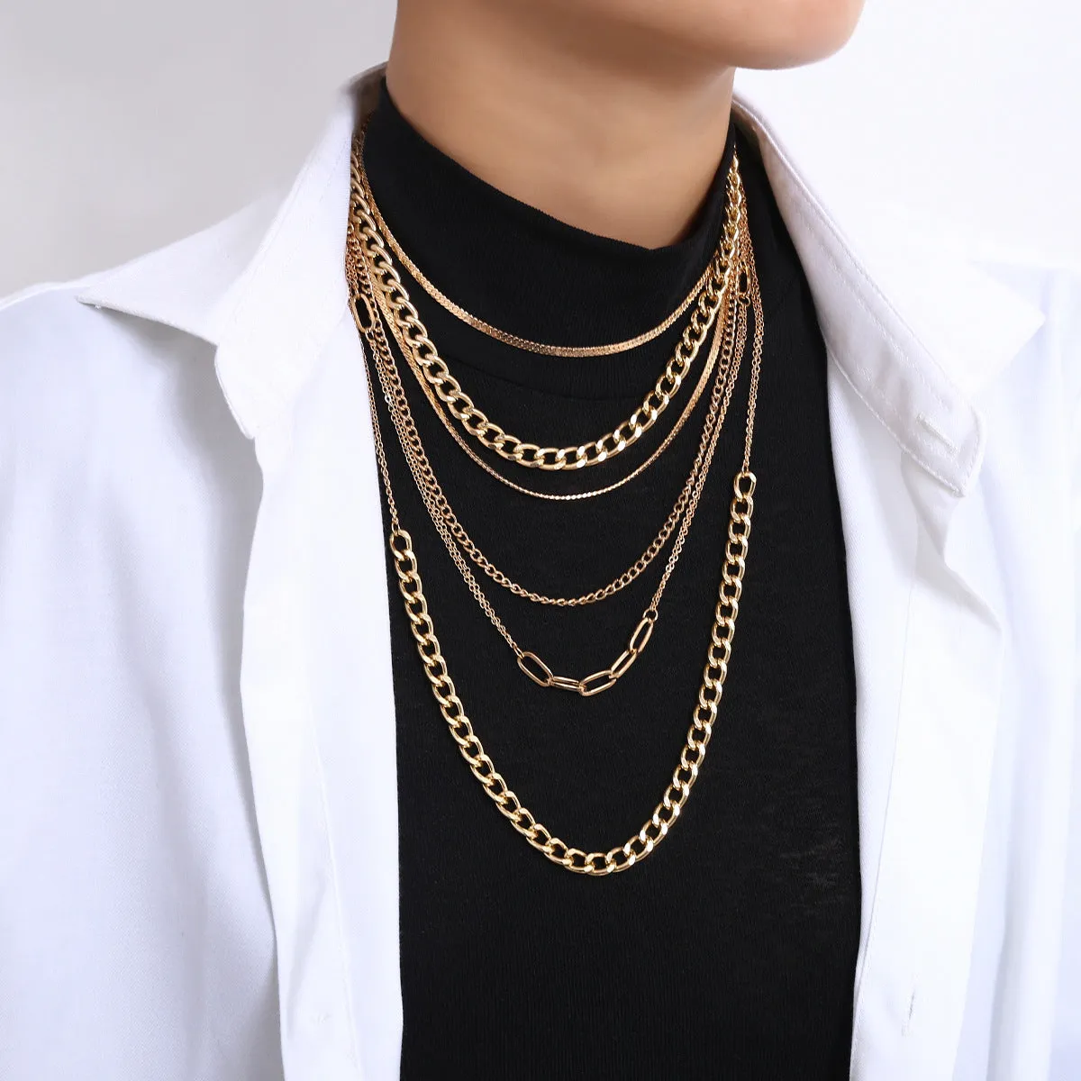 18K Gold-Plated Cuban Chain Layered Necklace