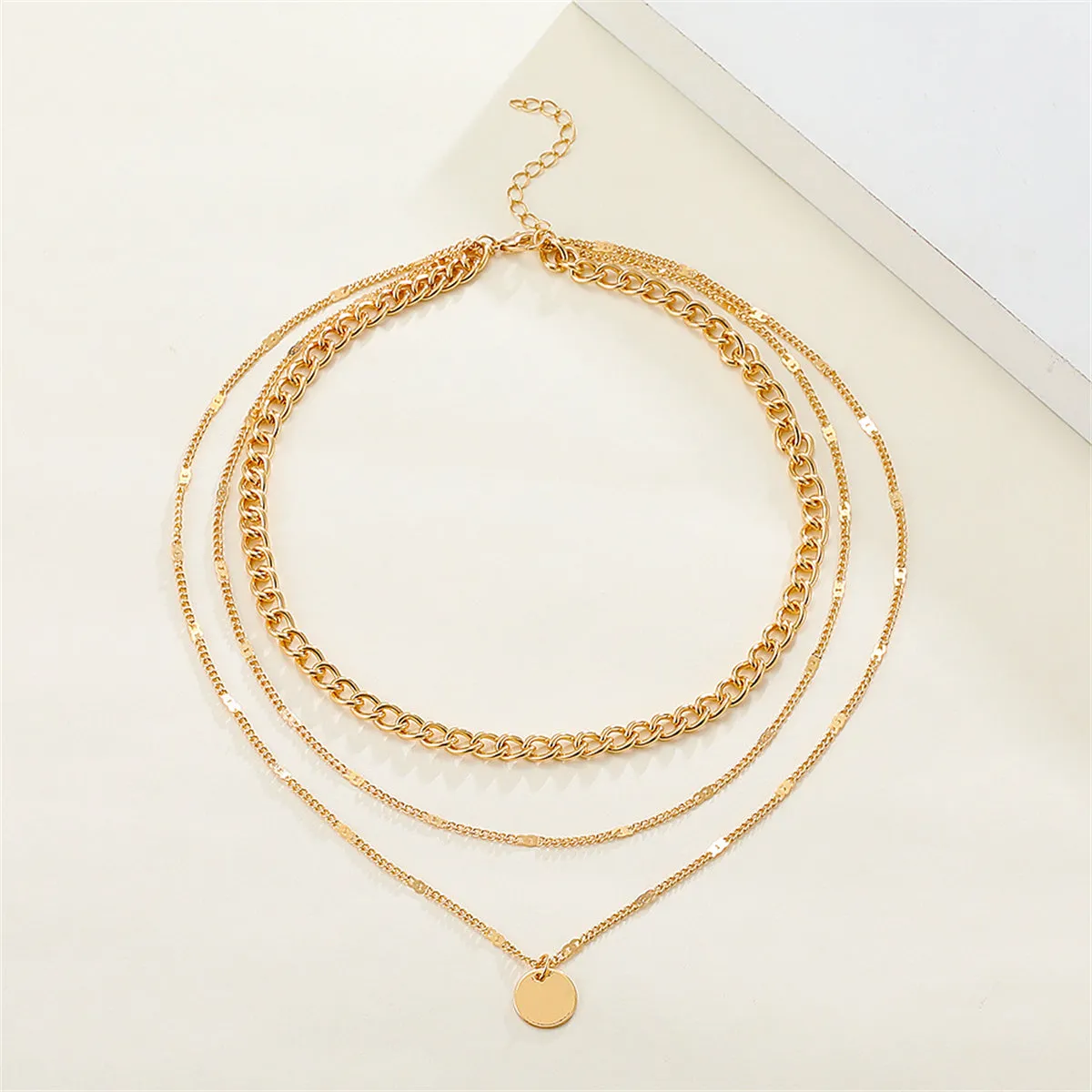 18K Gold-Plated Cuban Chain Pendant Layered Necklace