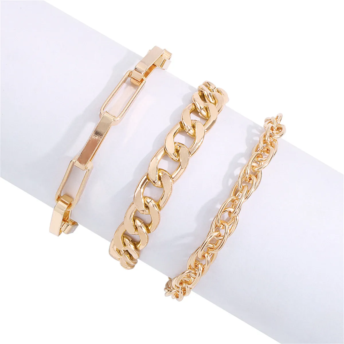 18K Gold-Plated Curb & Cable Chain Bracelet Set