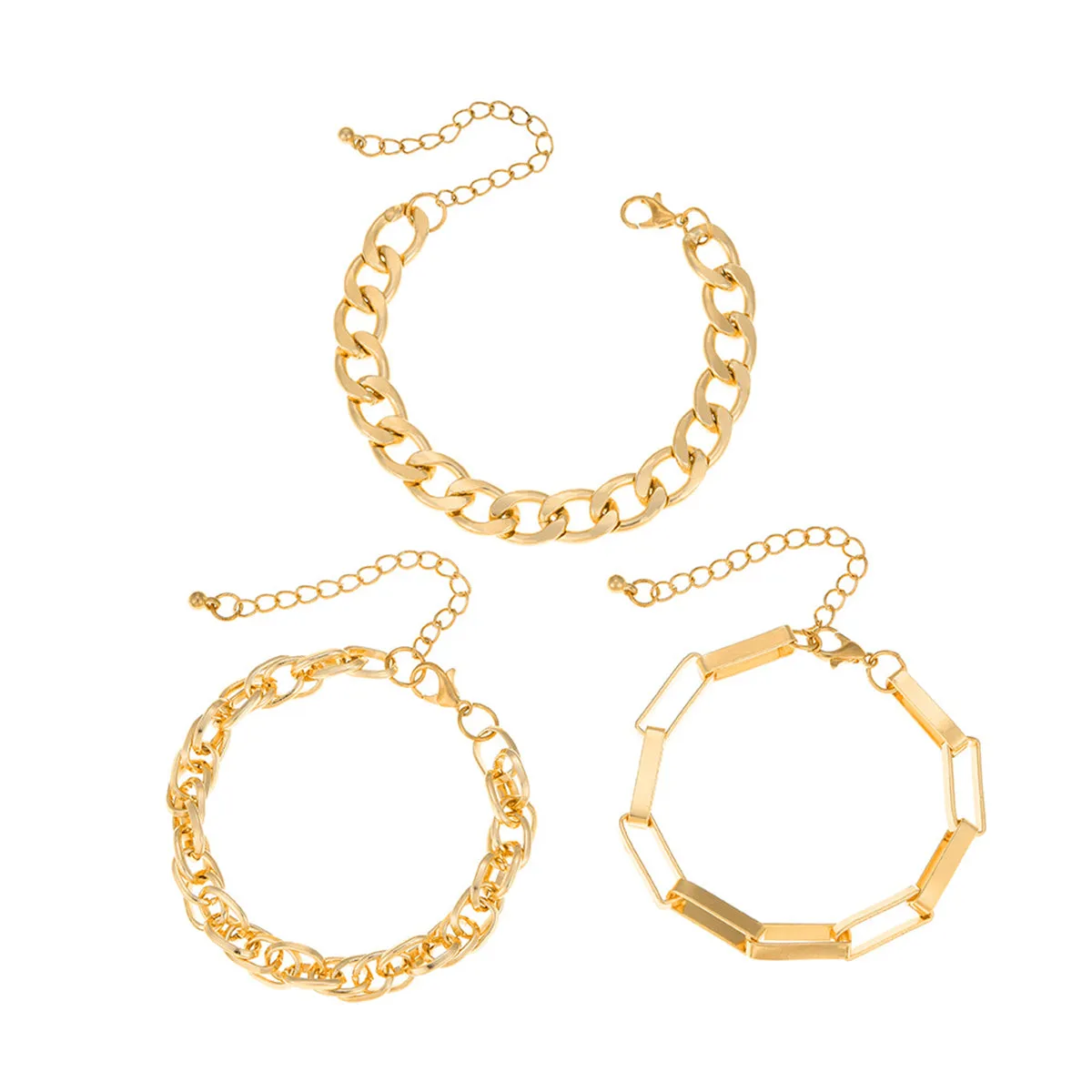 18K Gold-Plated Curb & Cable Chain Bracelet Set