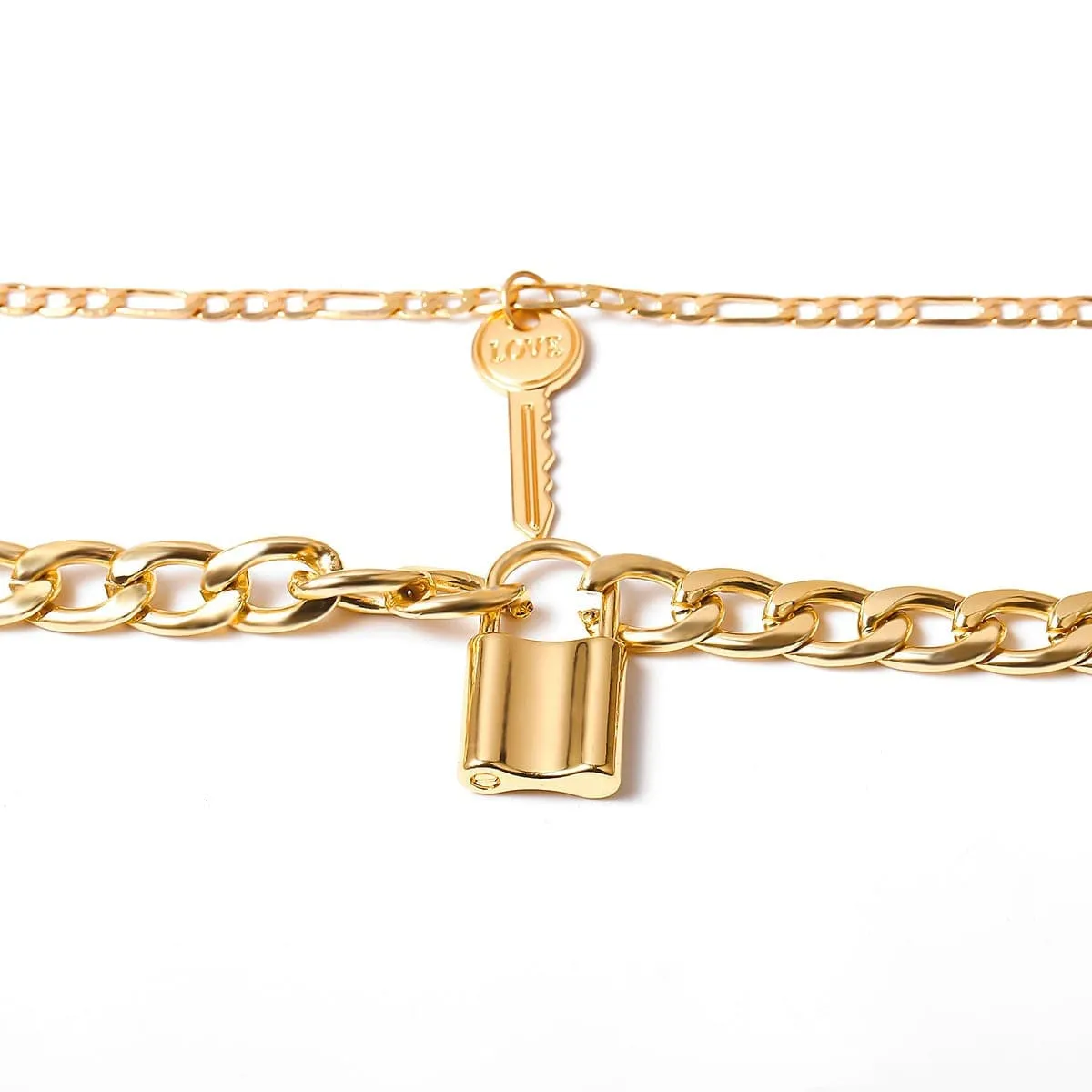 18K Gold-Plated Lock & Key Pendant Necklace Set