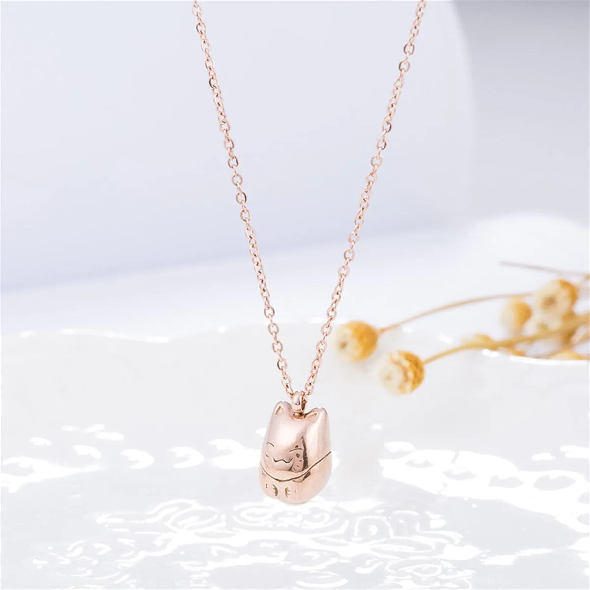 18K Rose Gold-Plated Cute Kitty Pendant Necklace