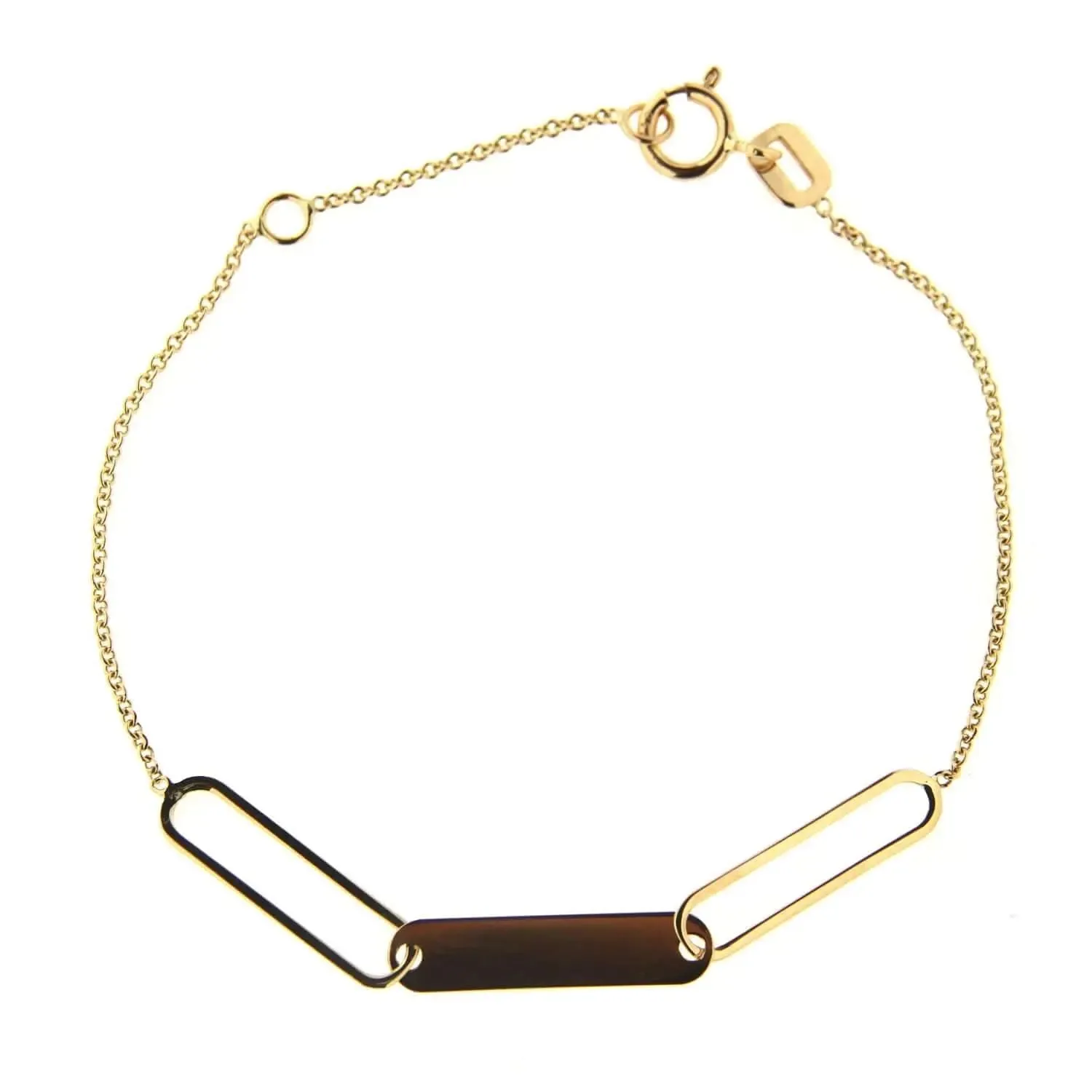 18k Solid Yellow Gold Flat Center Paper link Id Bracelet 5.5 inches with extra ring at 4.75 inches