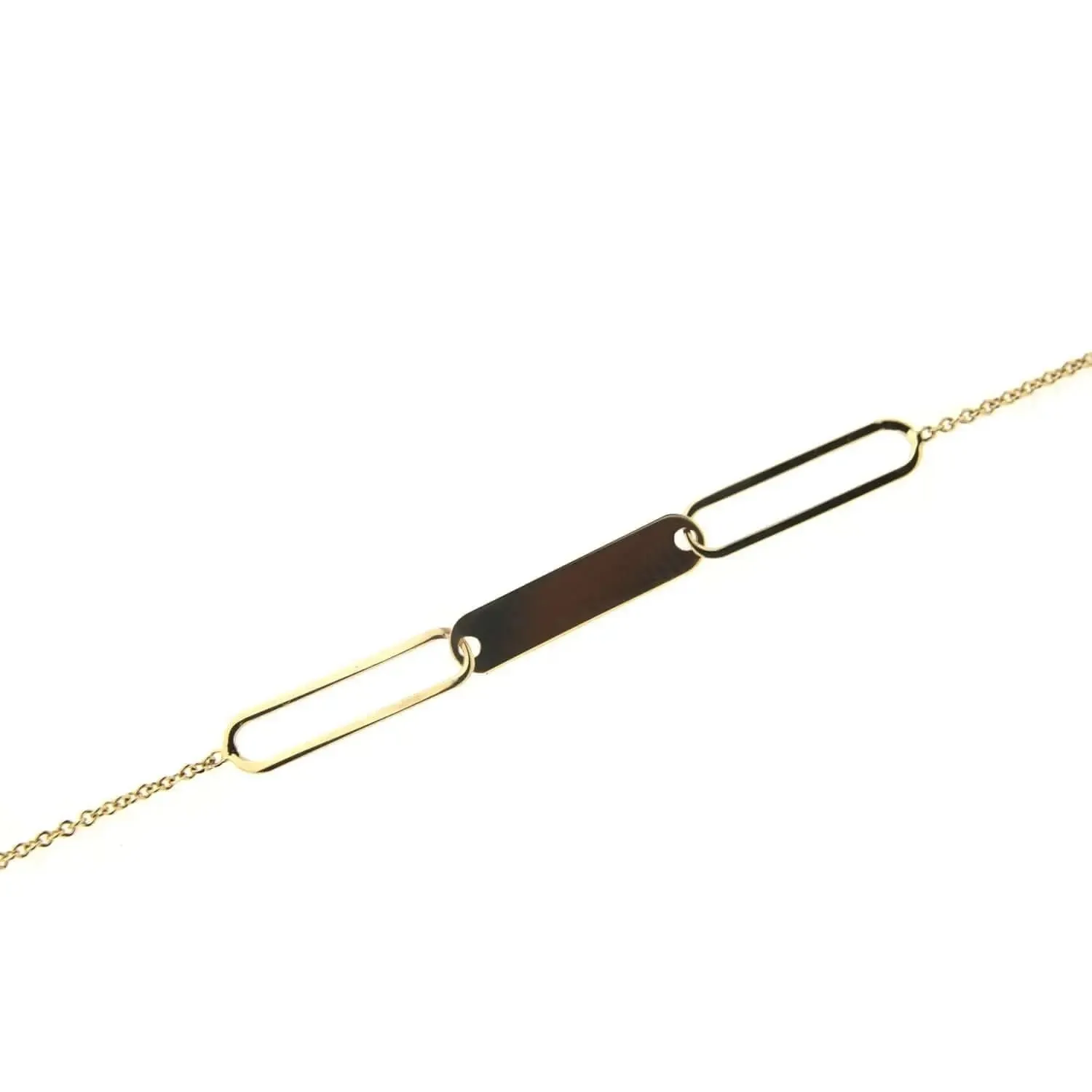 18k Solid Yellow Gold Flat Center Paper link Id Bracelet 5.5 inches with extra ring at 4.75 inches