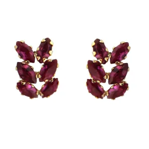 18K Solid Yellow Gold Synthetic Marquise Ruby Post Earrings 