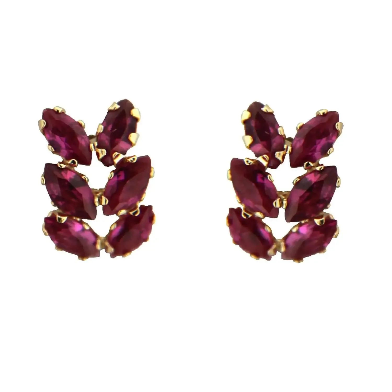 18K Solid Yellow Gold Synthetic Marquise Ruby Post Earrings 