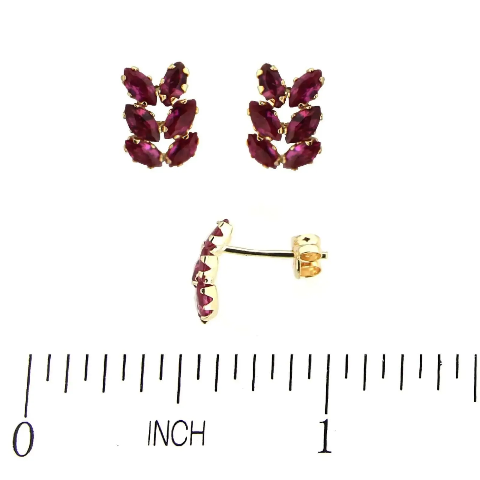 18K Solid Yellow Gold Synthetic Marquise Ruby Post Earrings 