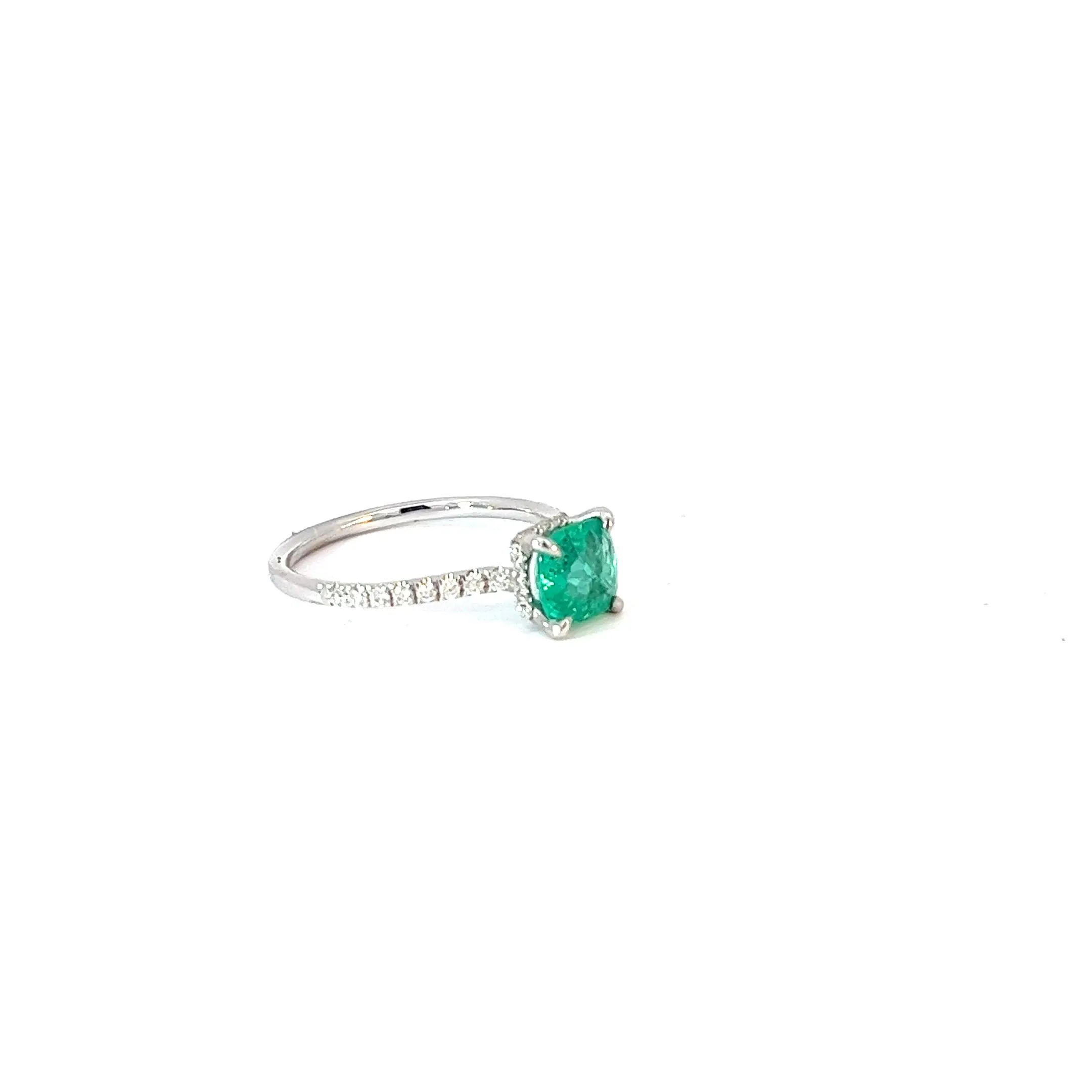 18k White Gold 1.05ct Cushion Colombia Emerald and .24ct F VS2 Round Diamond Ring Certified By GIA # 5181462640