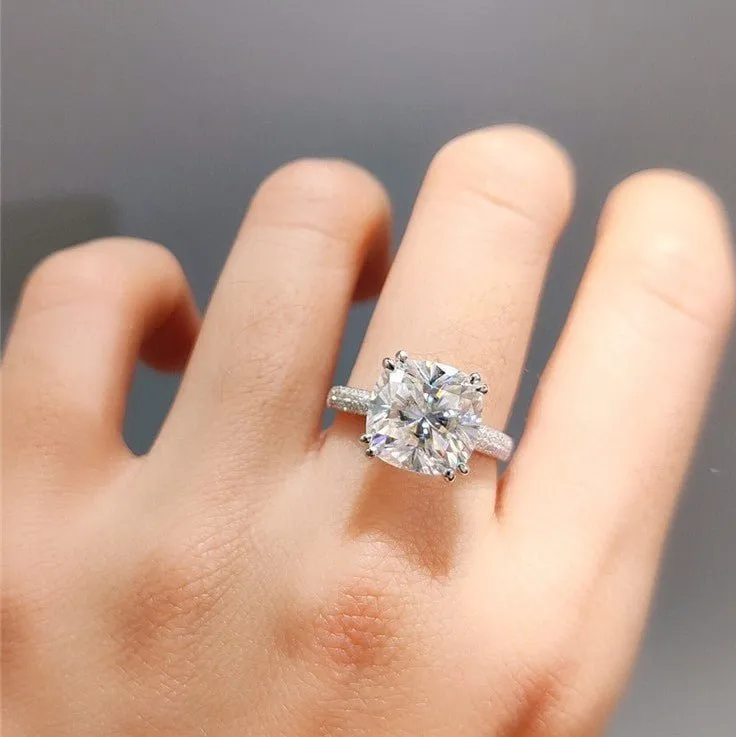 18K White Gold 5 Carat Cushion Cut Diamond Engagement Ring