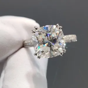 18K White Gold 5 Carat Cushion Cut Diamond Engagement Ring