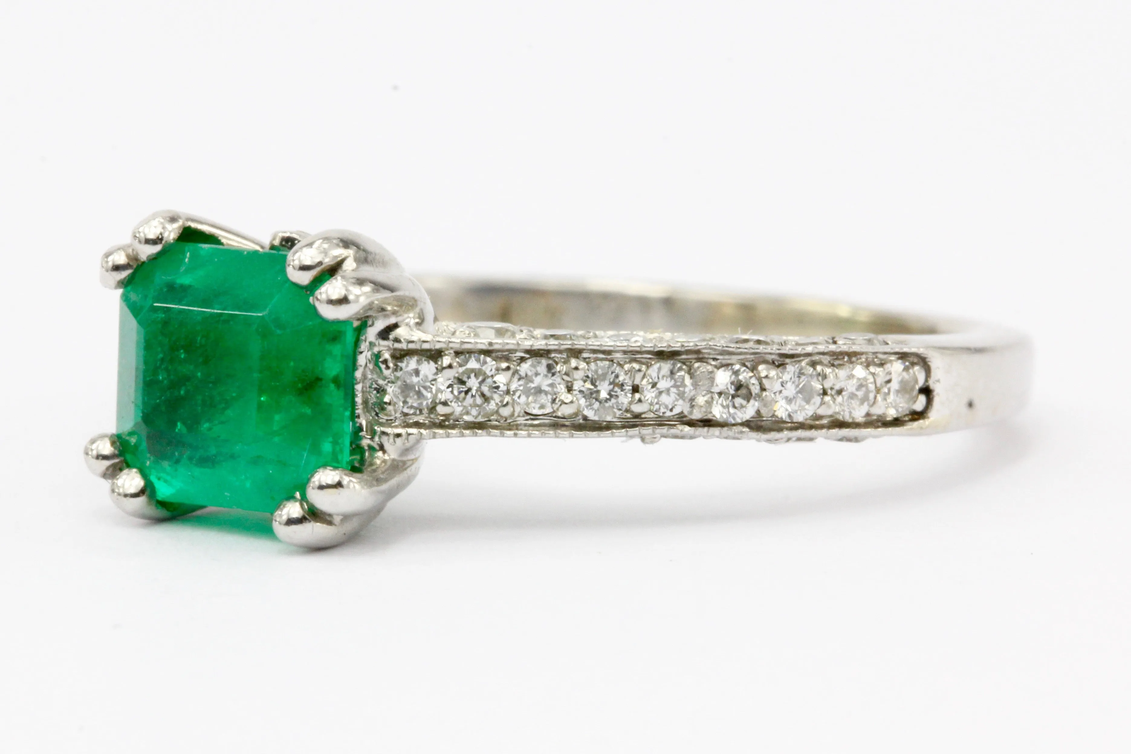 18K White Gold Emerald & Diamond Engagement Ring