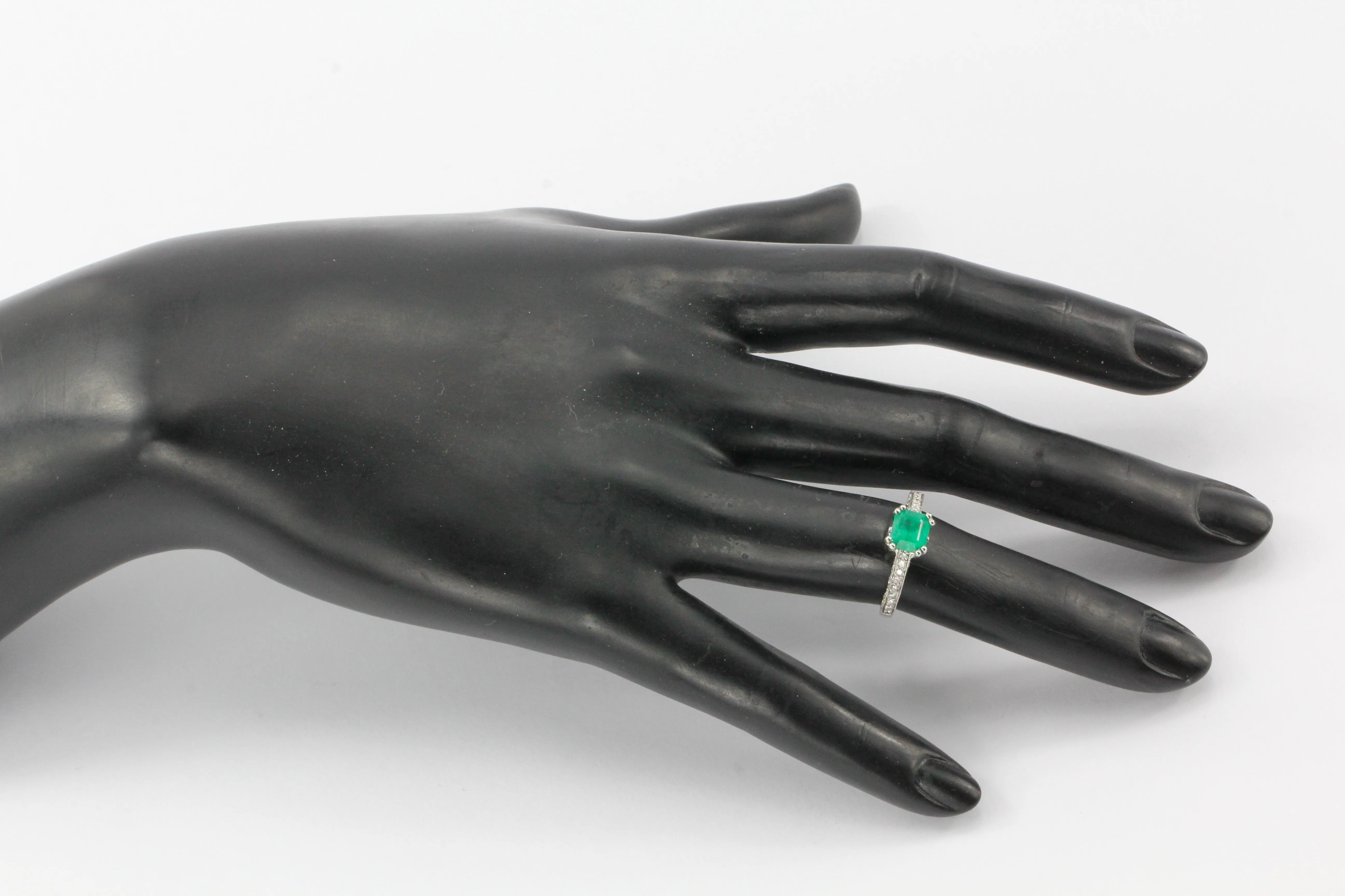 18K White Gold Emerald & Diamond Engagement Ring