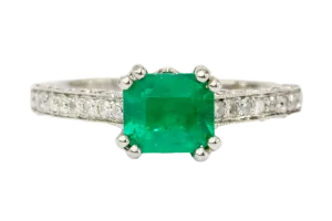 18K White Gold Emerald & Diamond Engagement Ring