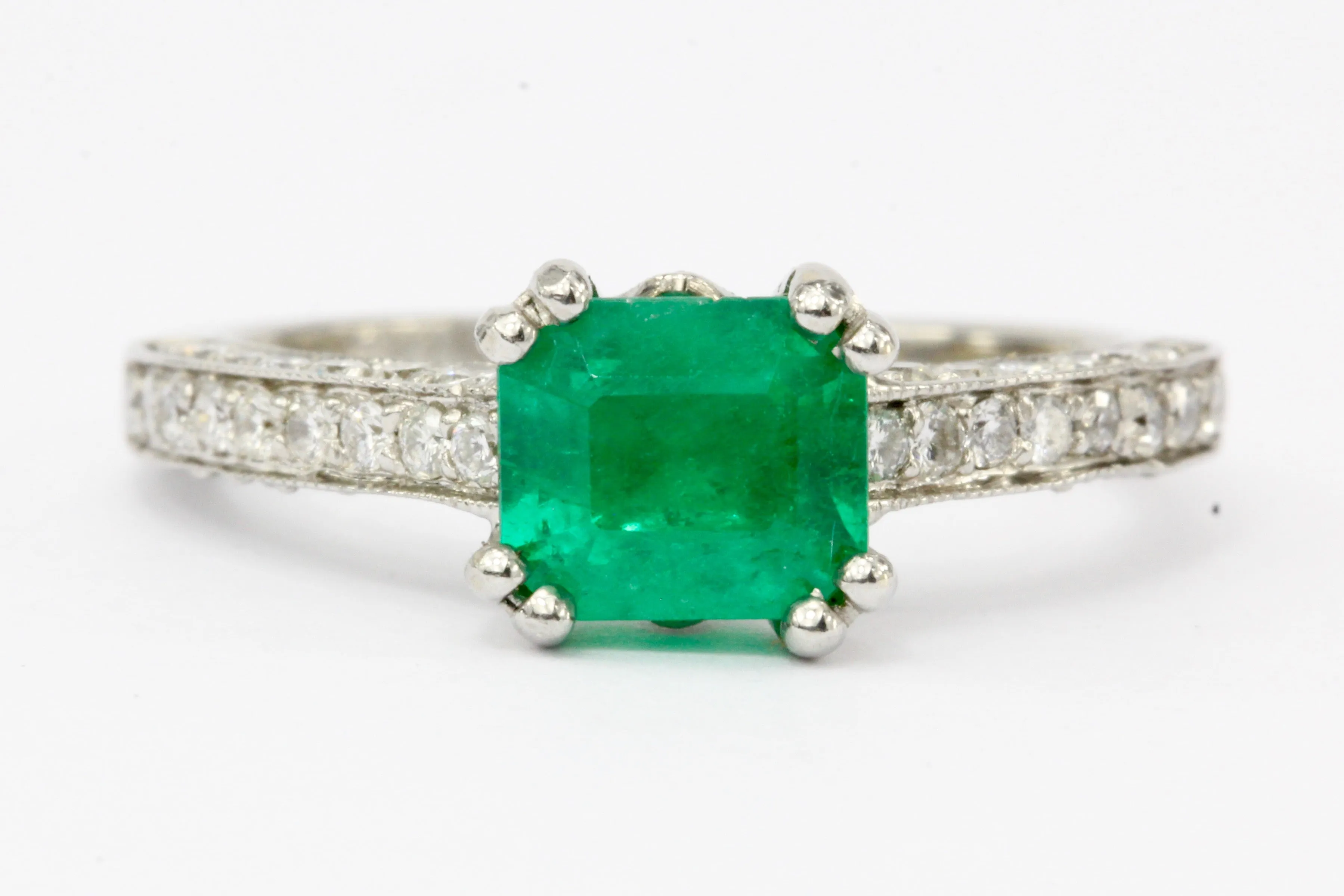 18K White Gold Emerald & Diamond Engagement Ring