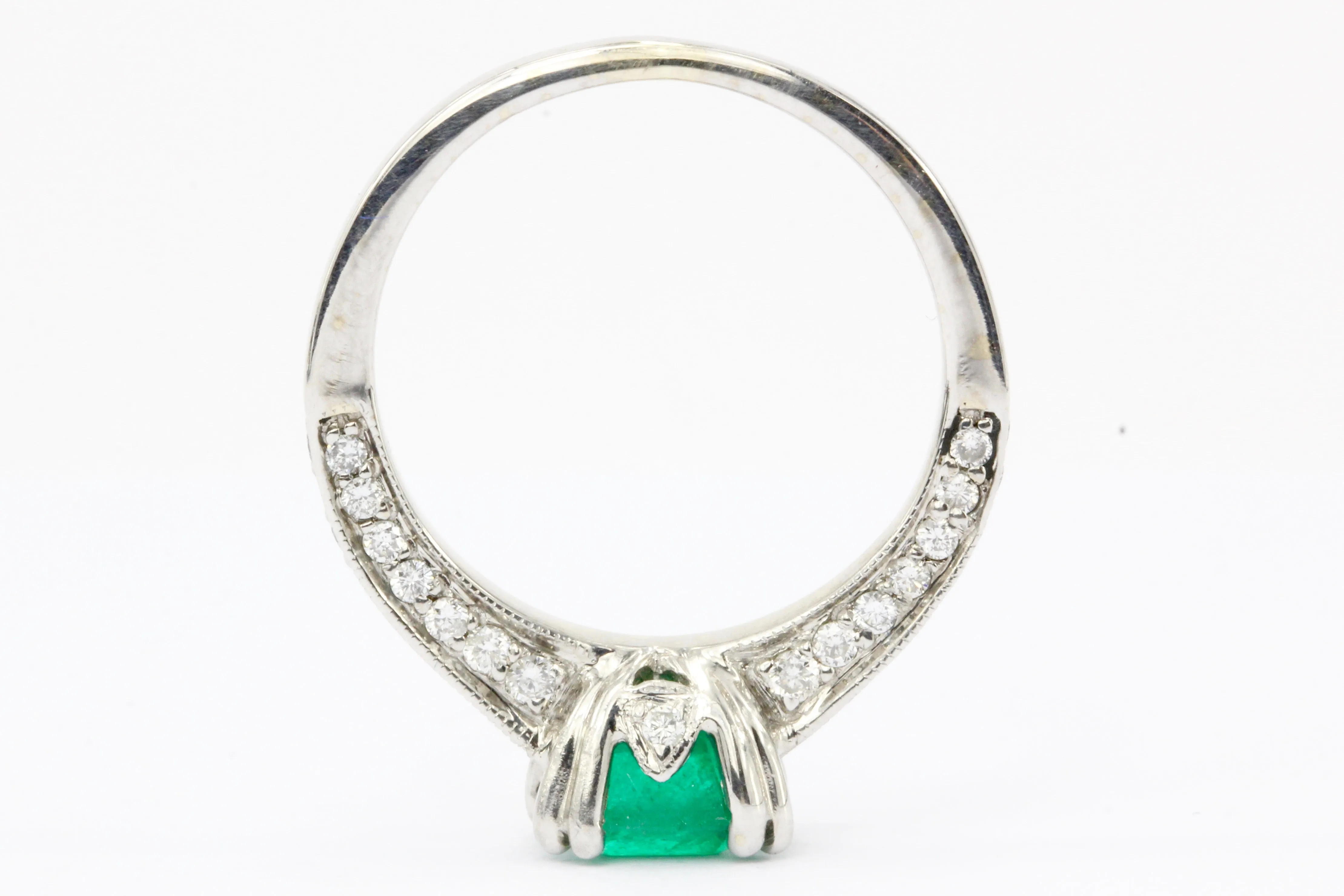 18K White Gold Emerald & Diamond Engagement Ring