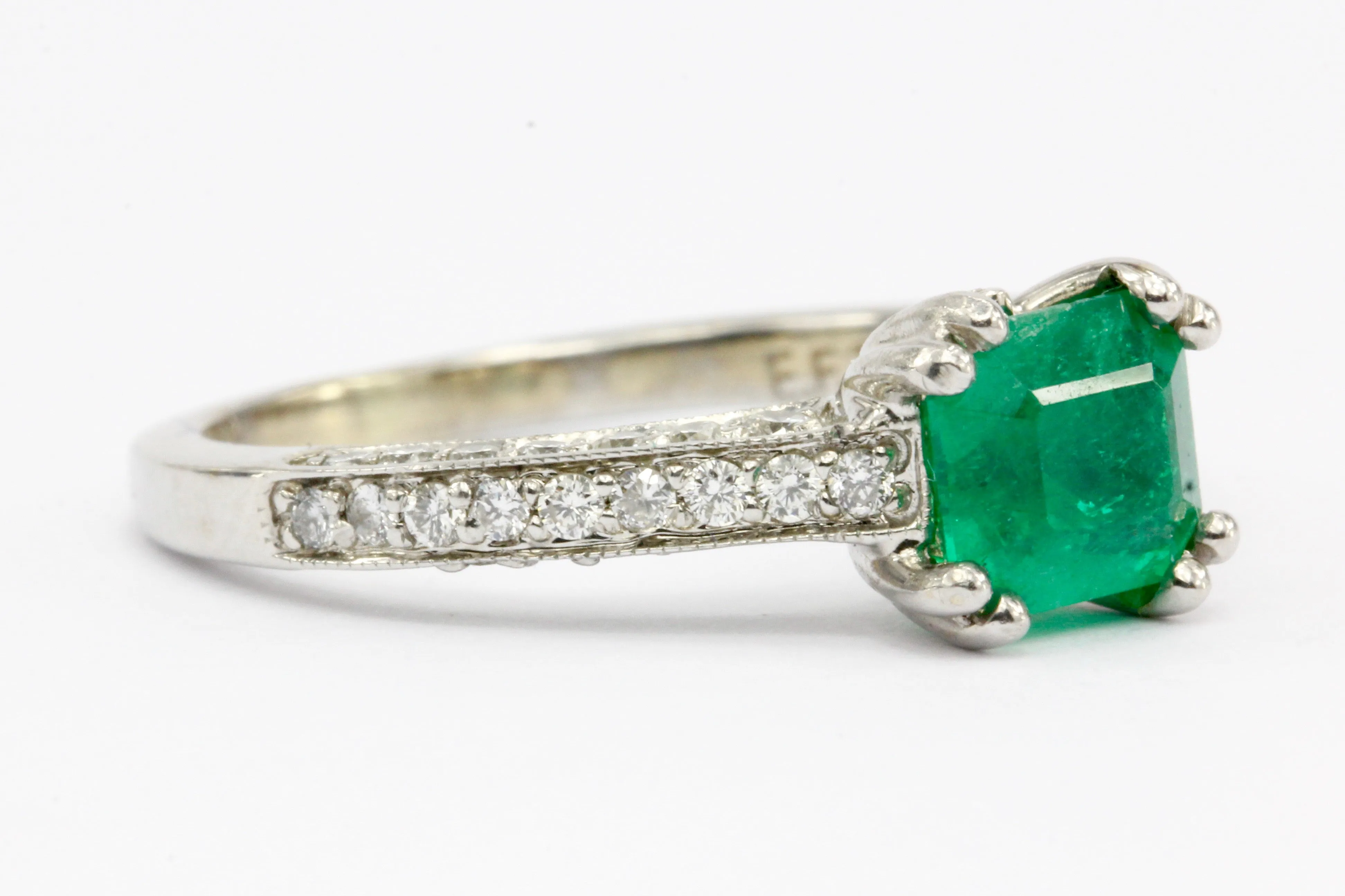 18K White Gold Emerald & Diamond Engagement Ring