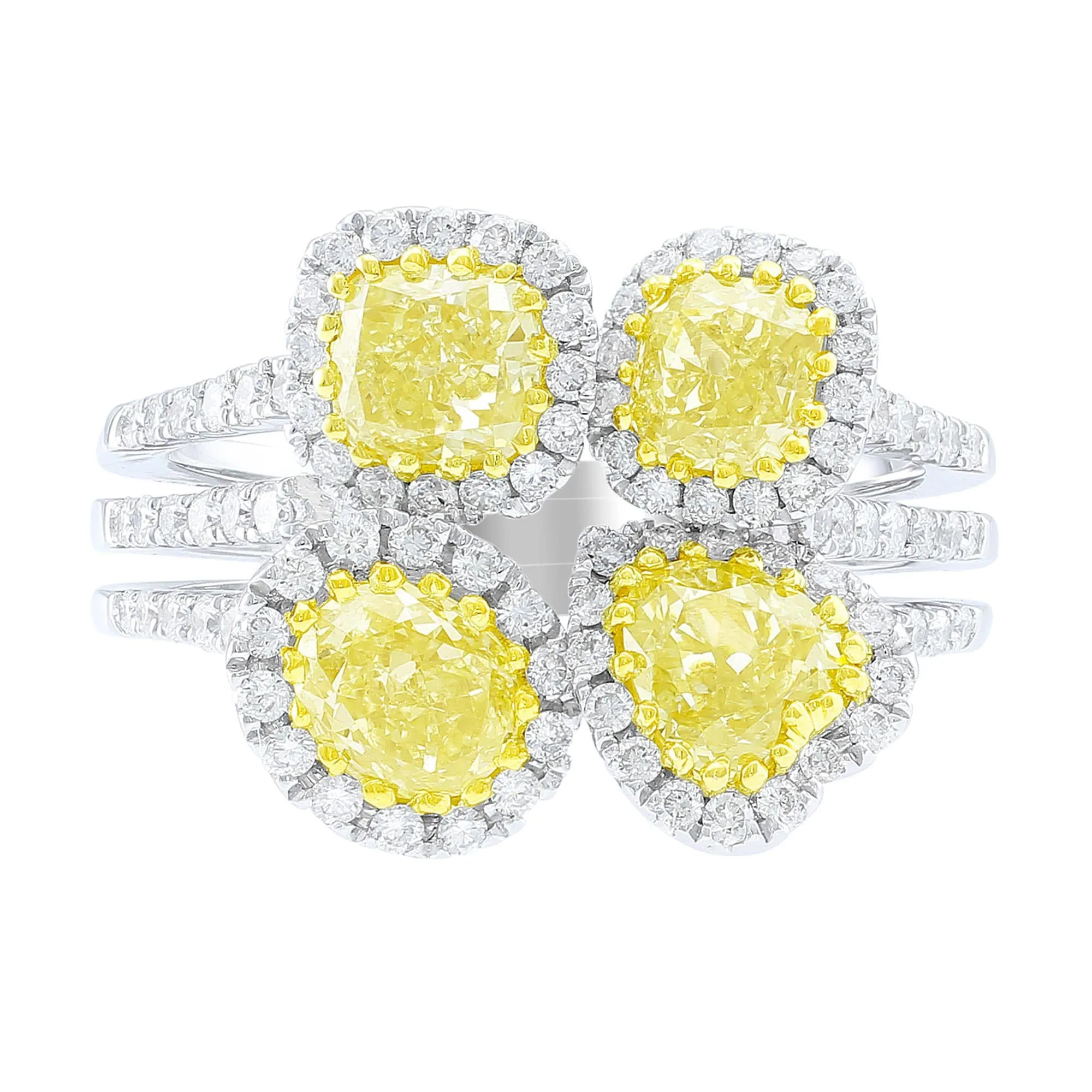 18k White Gold Four Stone Yellow Diamond Ring
