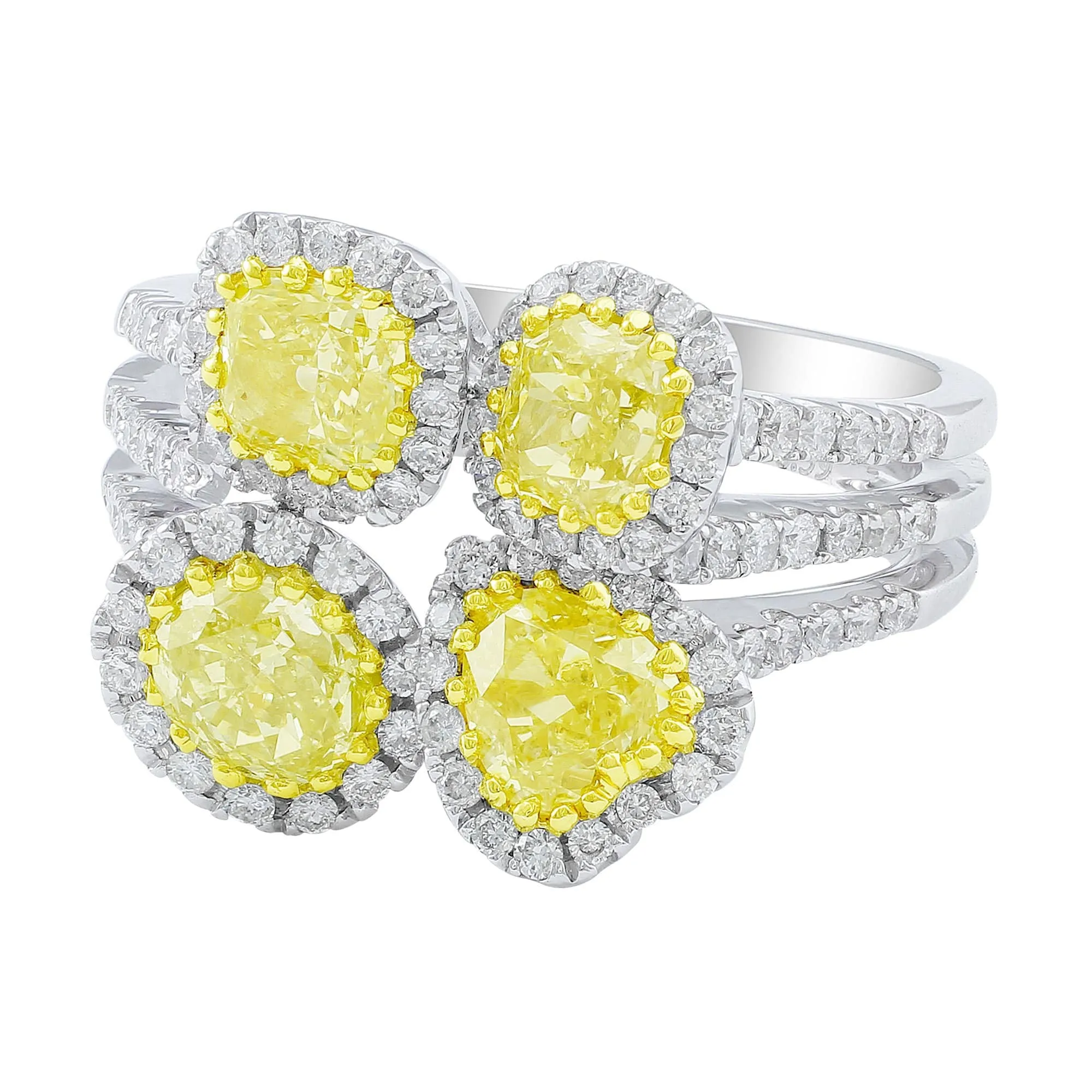18k White Gold Four Stone Yellow Diamond Ring
