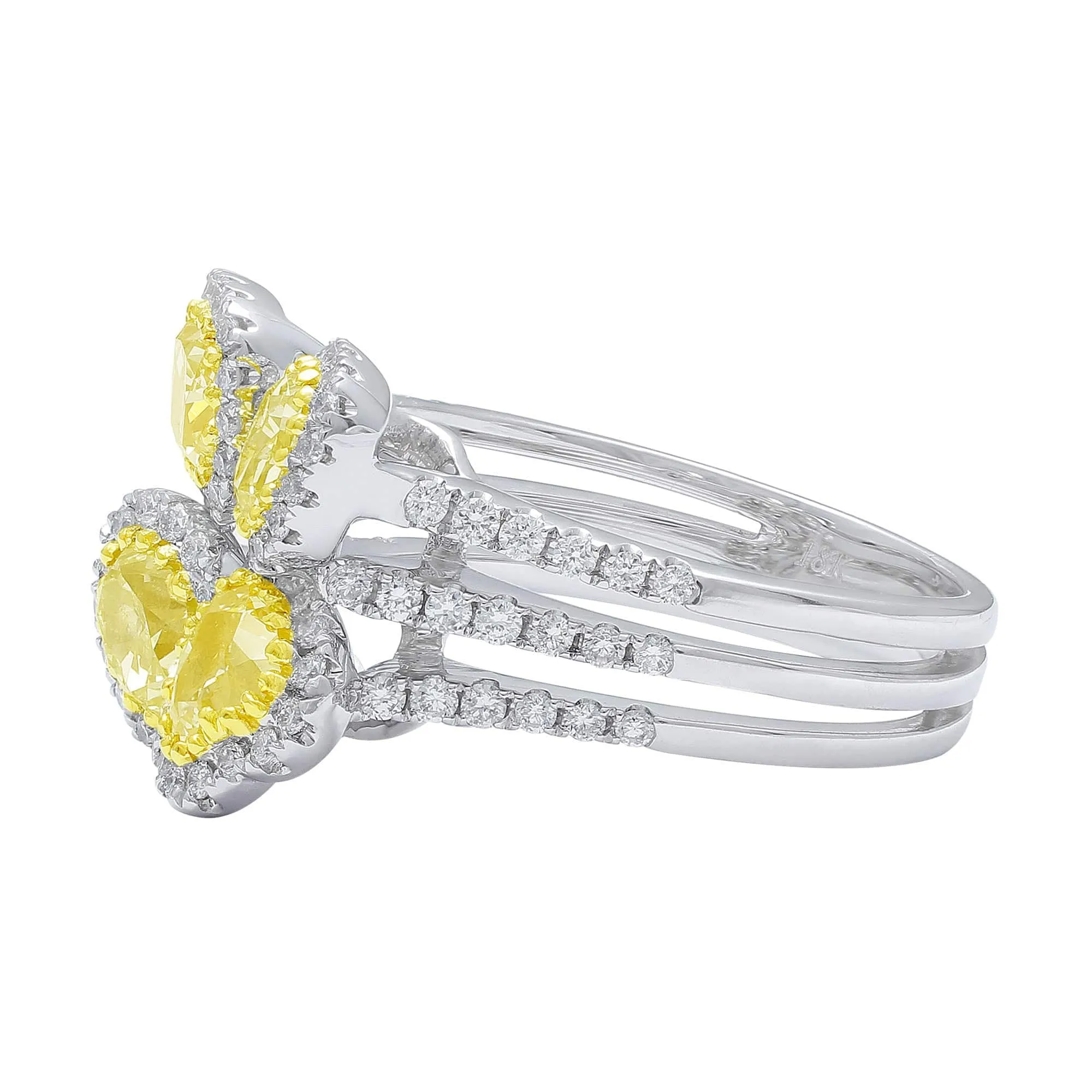18k White Gold Four Stone Yellow Diamond Ring