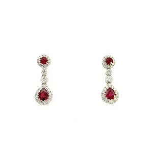 18K White Gold Ruby And Diamond Dangle Earrings ( 1.44ctw)