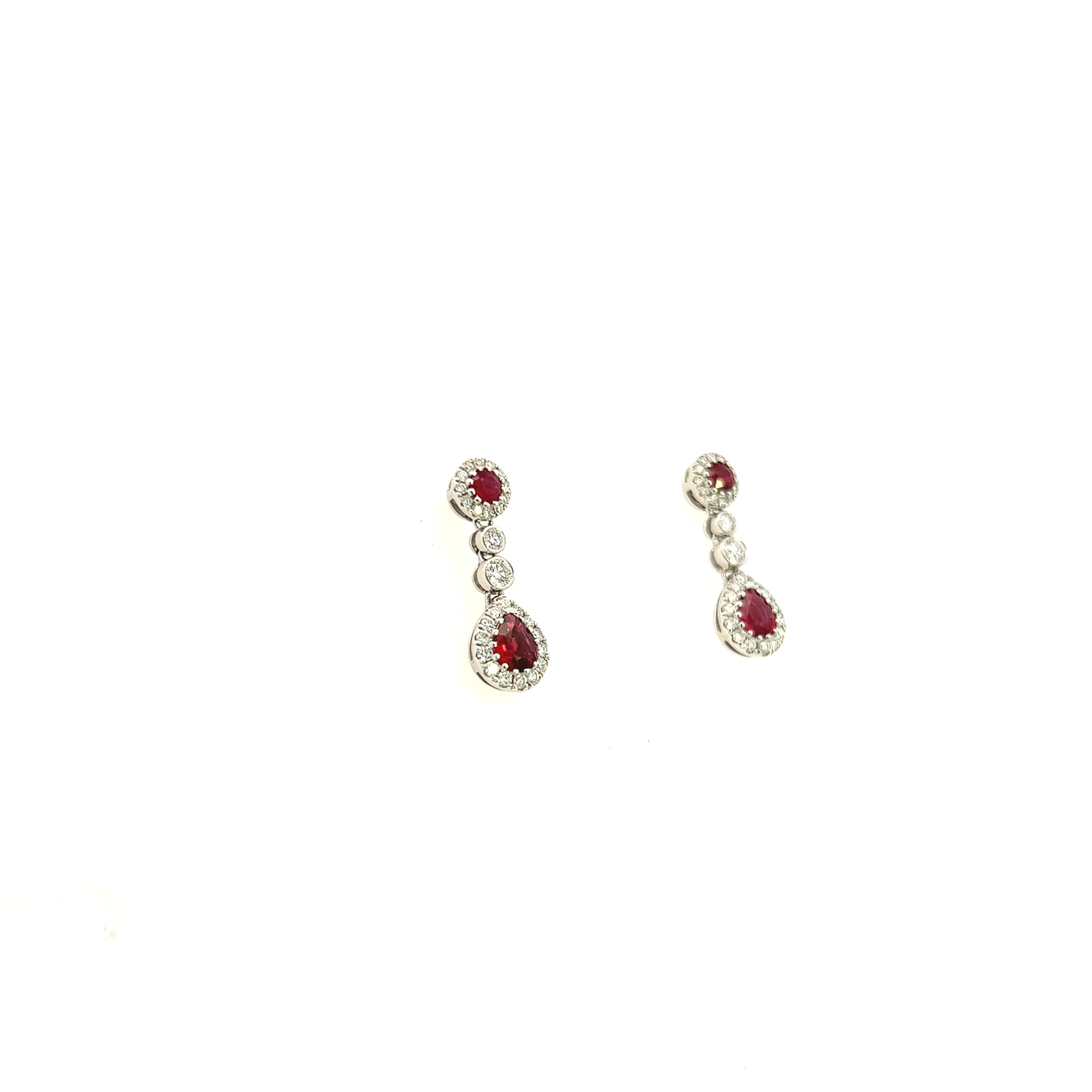 18K White Gold Ruby And Diamond Dangle Earrings ( 1.44ctw)