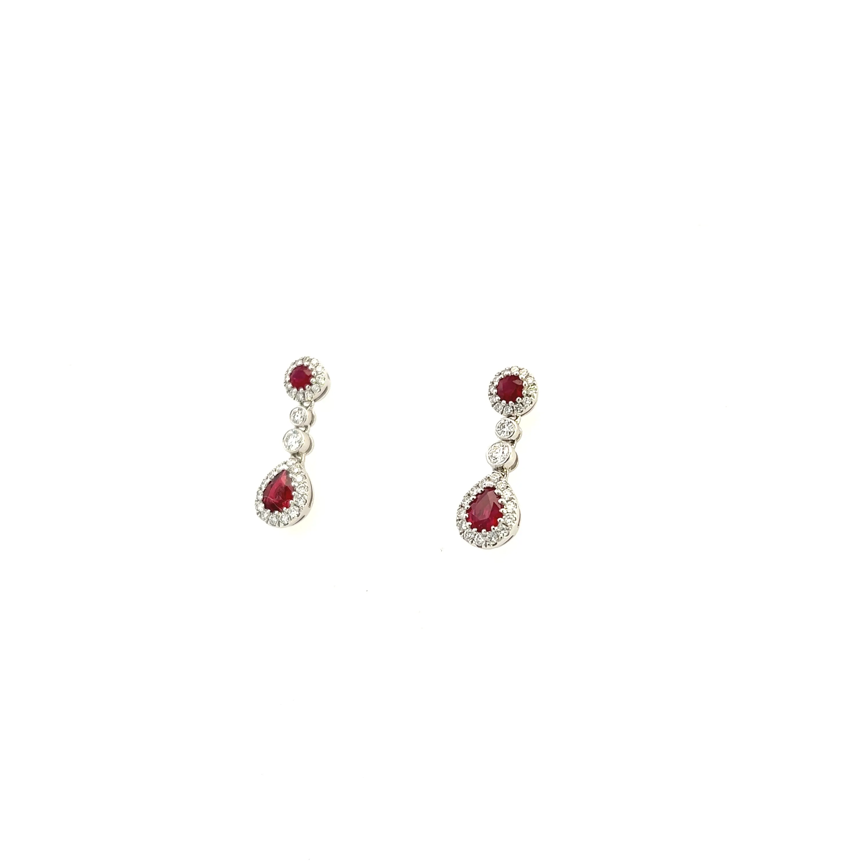 18K White Gold Ruby And Diamond Dangle Earrings ( 1.44ctw)