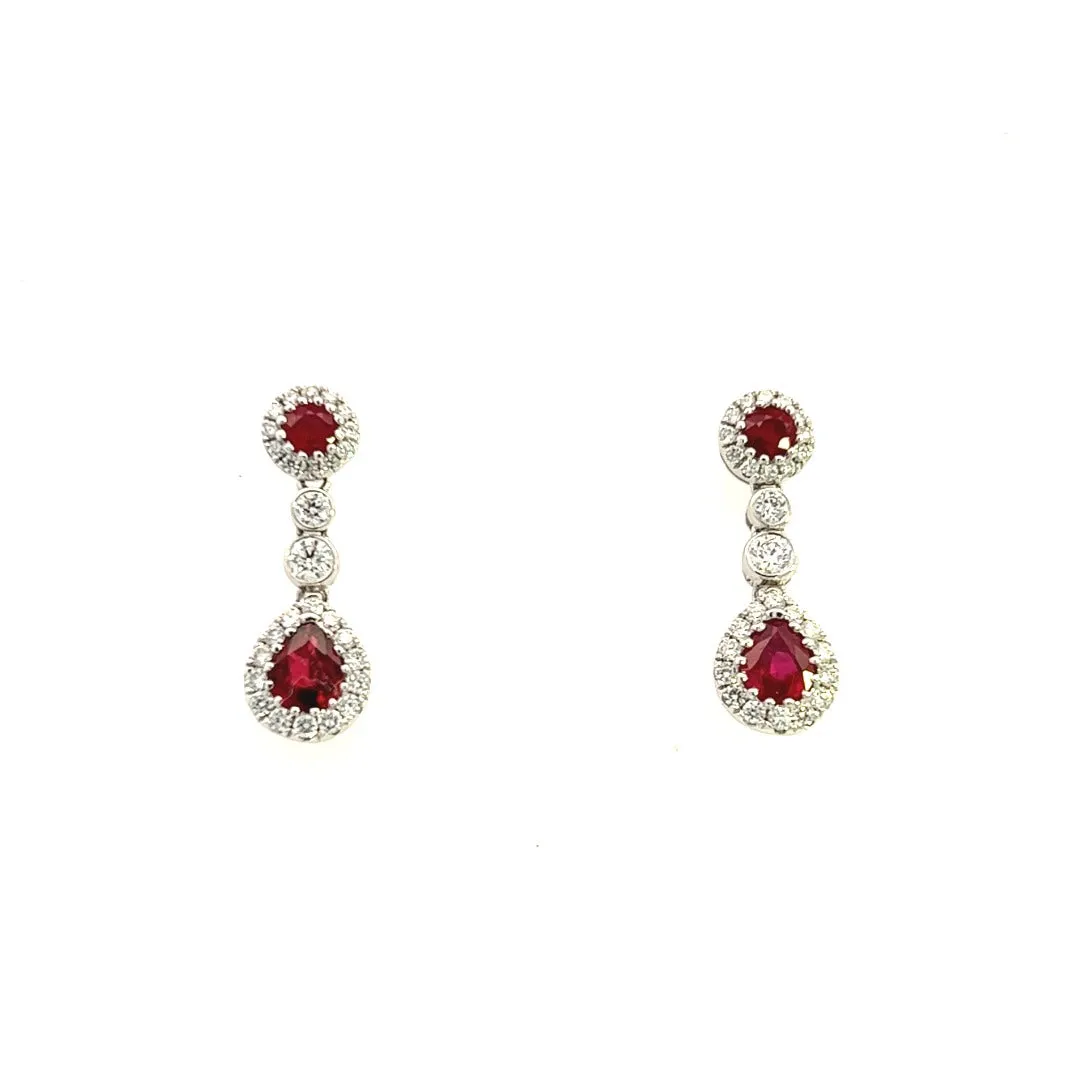 18K White Gold Ruby And Diamond Dangle Earrings ( 1.44ctw)