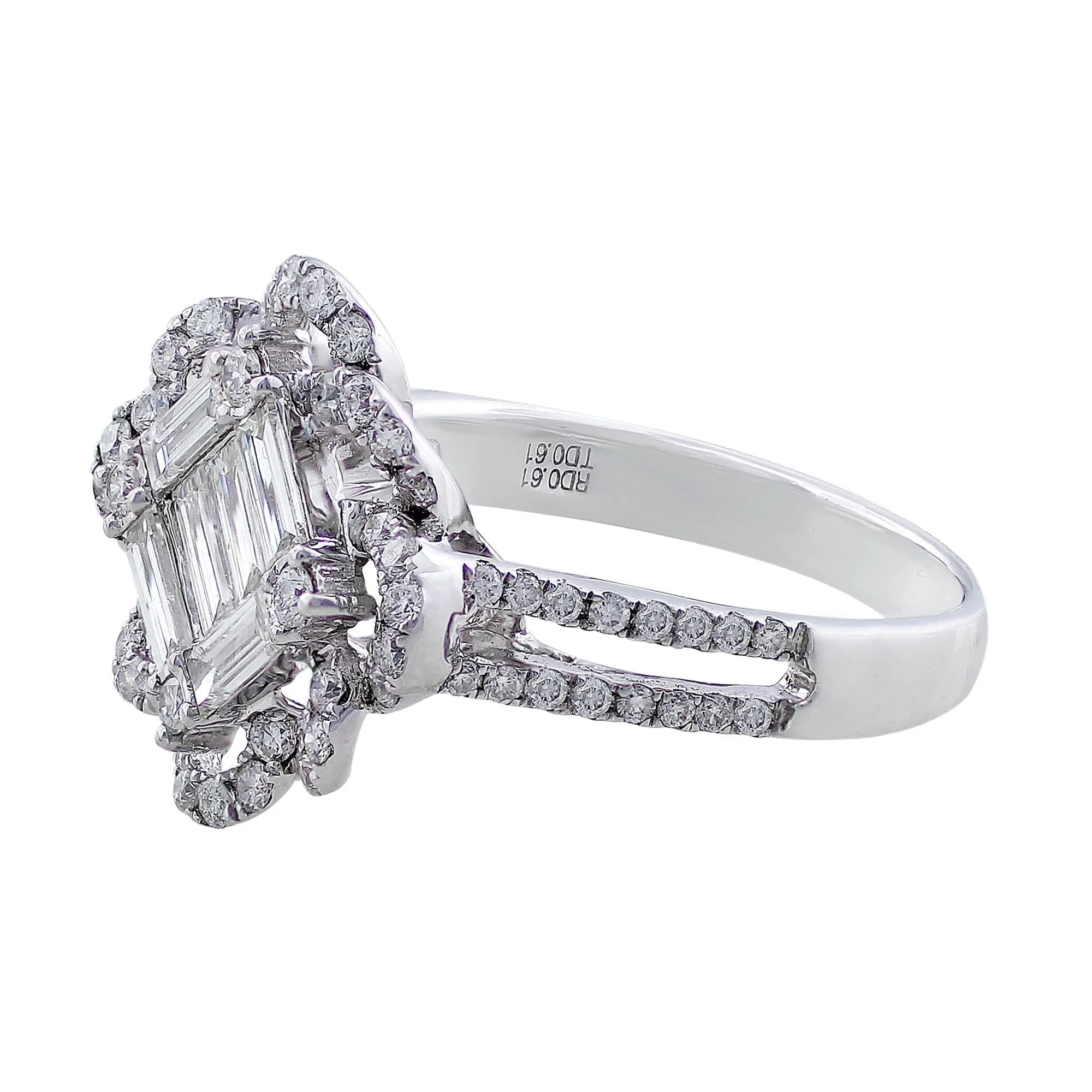 18k White Gold Square Center Floral Loop Bezel Diamond Ring