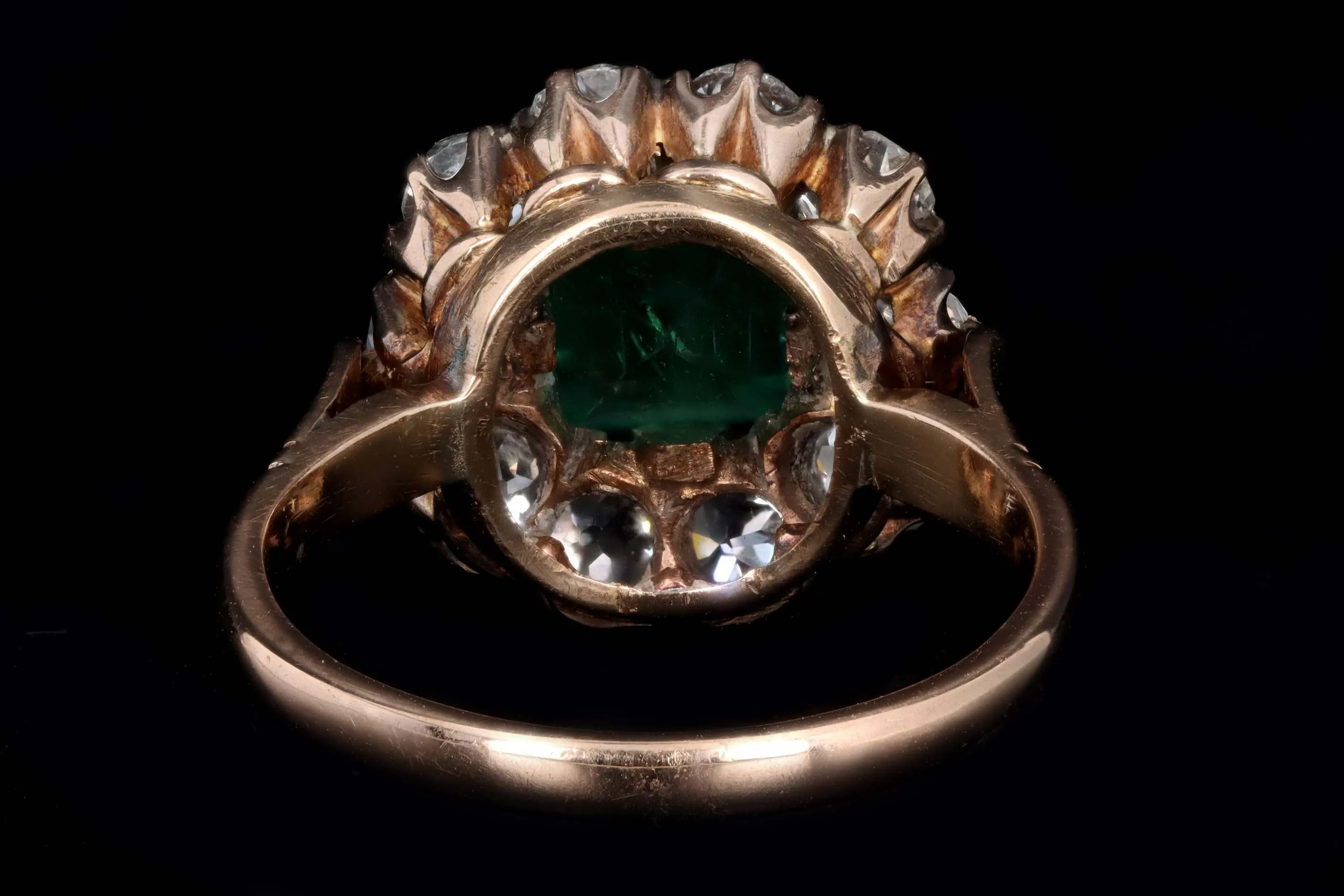 18K Yellow Gold 1.0 Carat Natural Emerald & Diamond Halo Cluster Ring