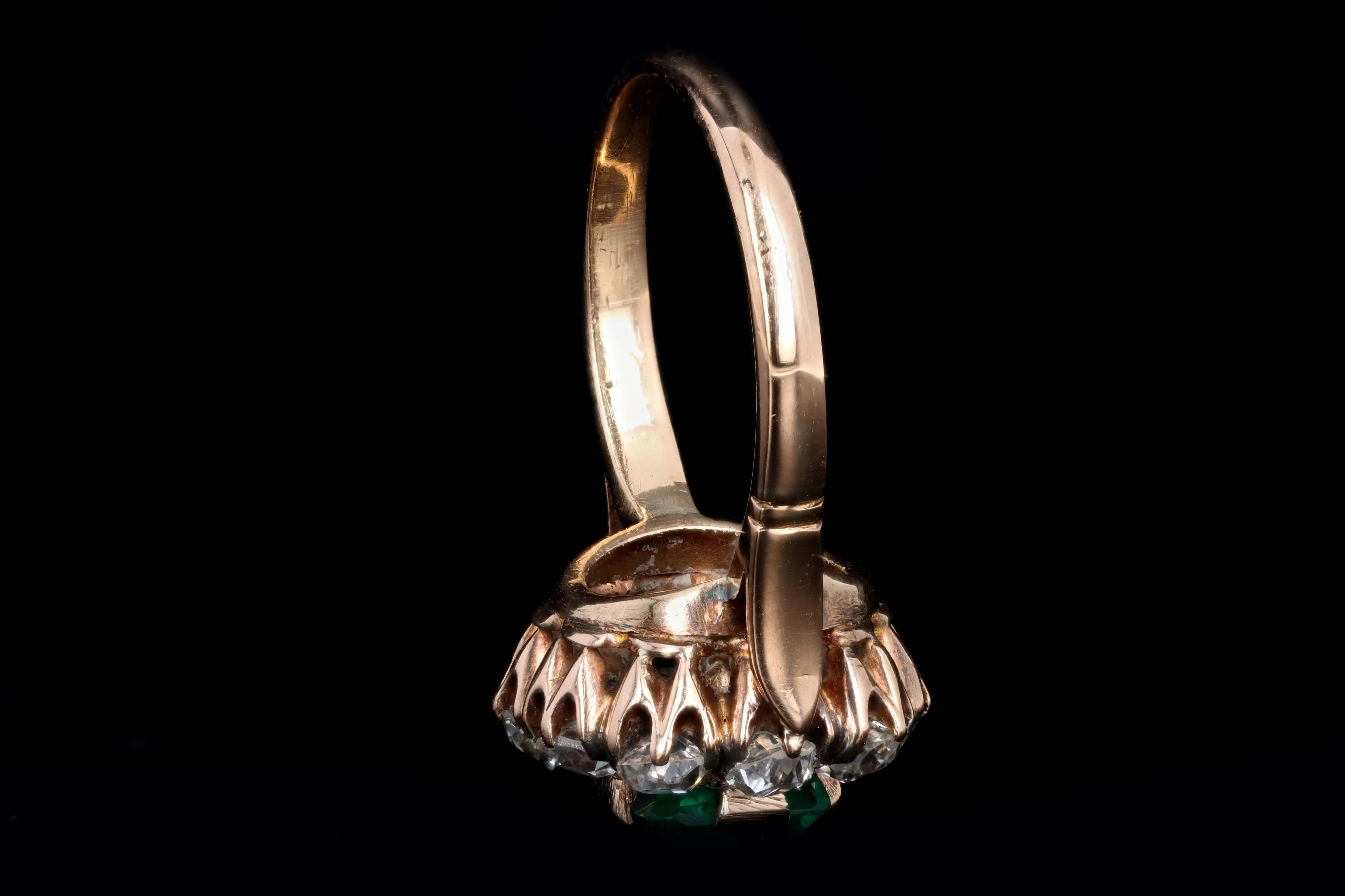 18K Yellow Gold 1.0 Carat Natural Emerald & Diamond Halo Cluster Ring