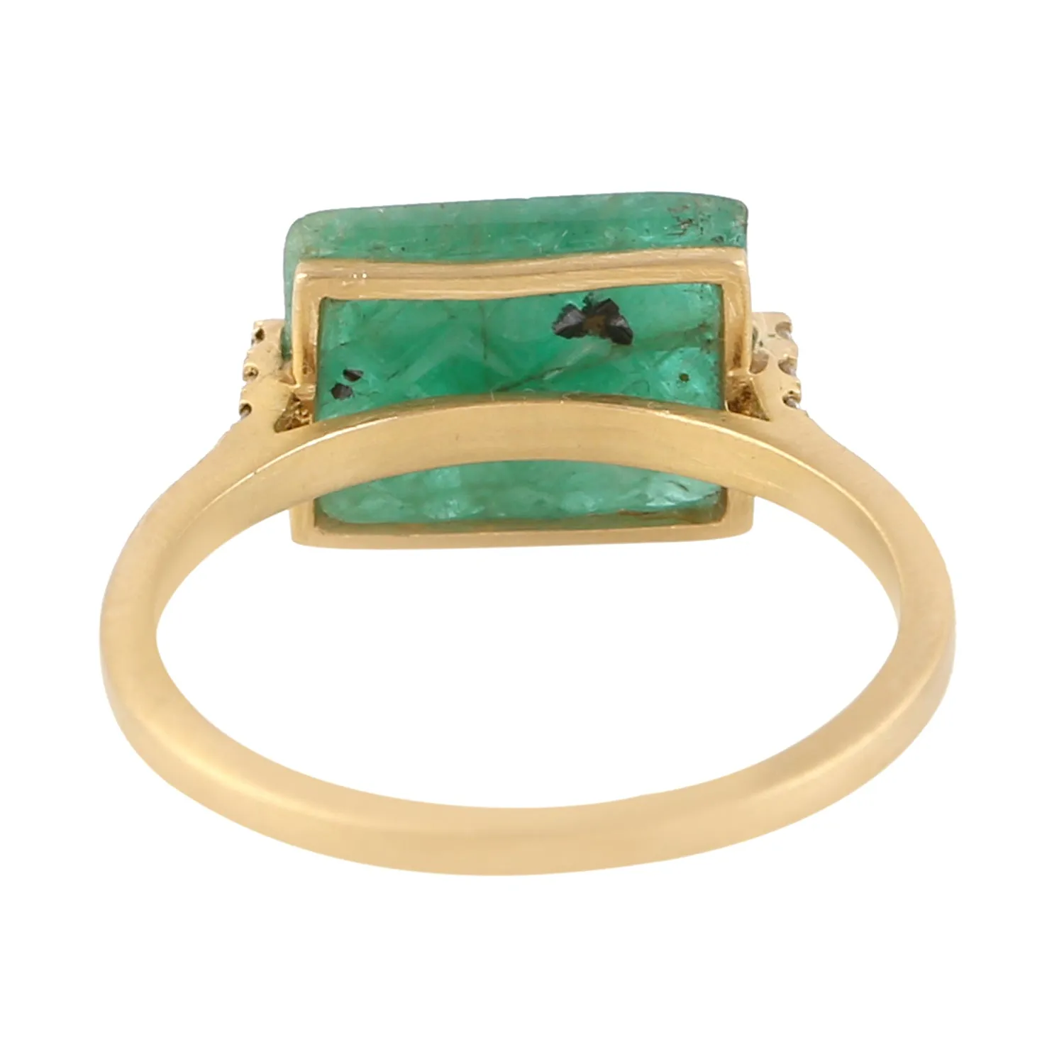 18k Yellow Gold Carving Emerald Prong Set Diamond Ring Jewelry