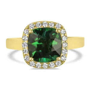 18K Yellow Gold Cushion Cut Tourmaline and Diamond Halo Ring