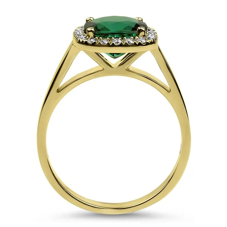 18K Yellow Gold Cushion Cut Tourmaline and Diamond Halo Ring