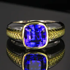 18K Yellow Gold Men's Tanzanite Ring 5.17 Carats