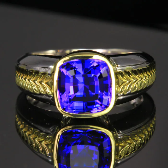 18K Yellow Gold Men's Tanzanite Ring 5.17 Carats