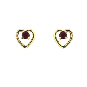 18K Yellow Gold Open Heart Center Ruby Screwback Earrings