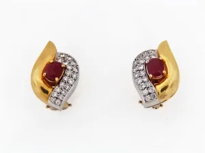 18K-YG WG RUBY AND DIAMOND EARRINGS