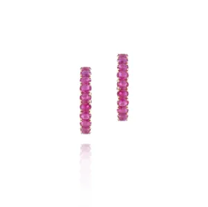 18KT Rose Gold And Ruby Oval Hoop Earrings