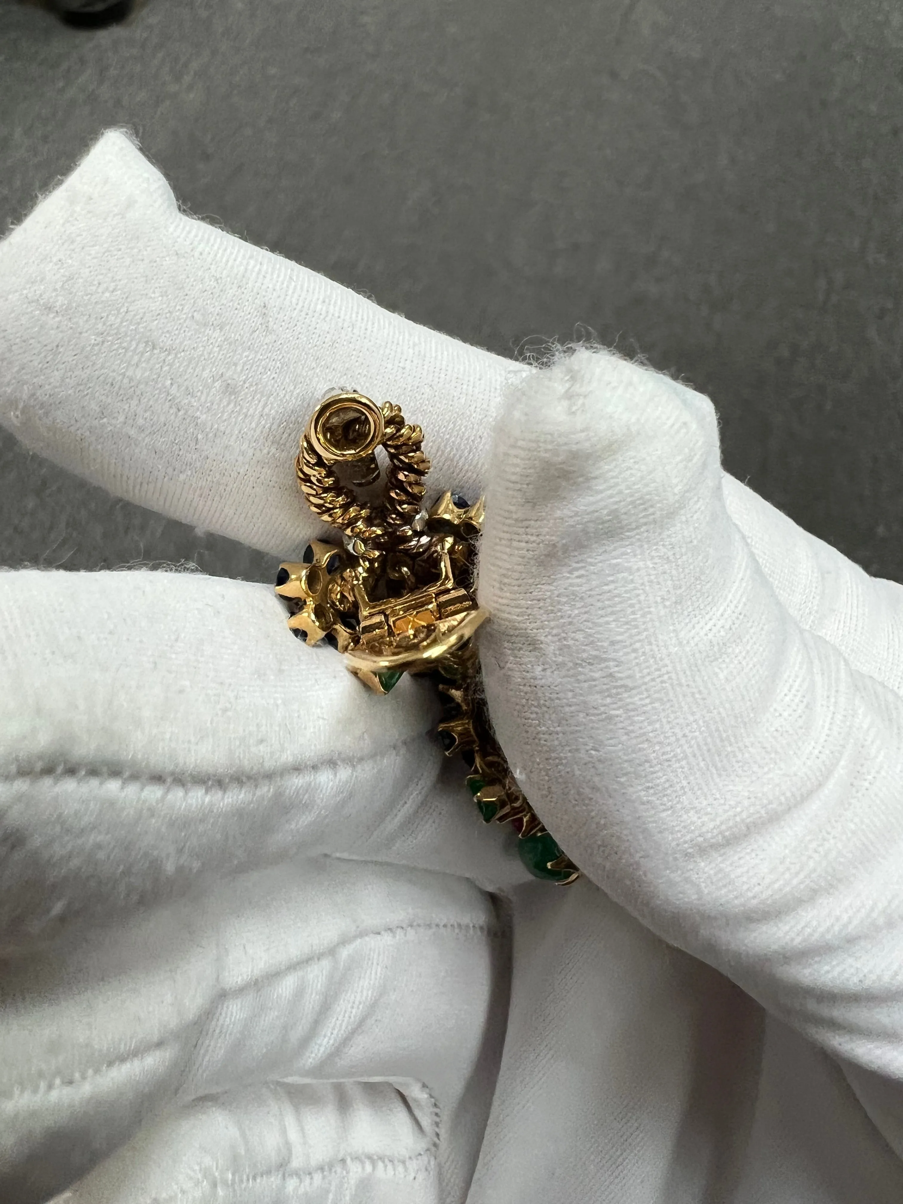 1950s Emerald Ruby Sapphire Diamond Dangling Clip On Earrings