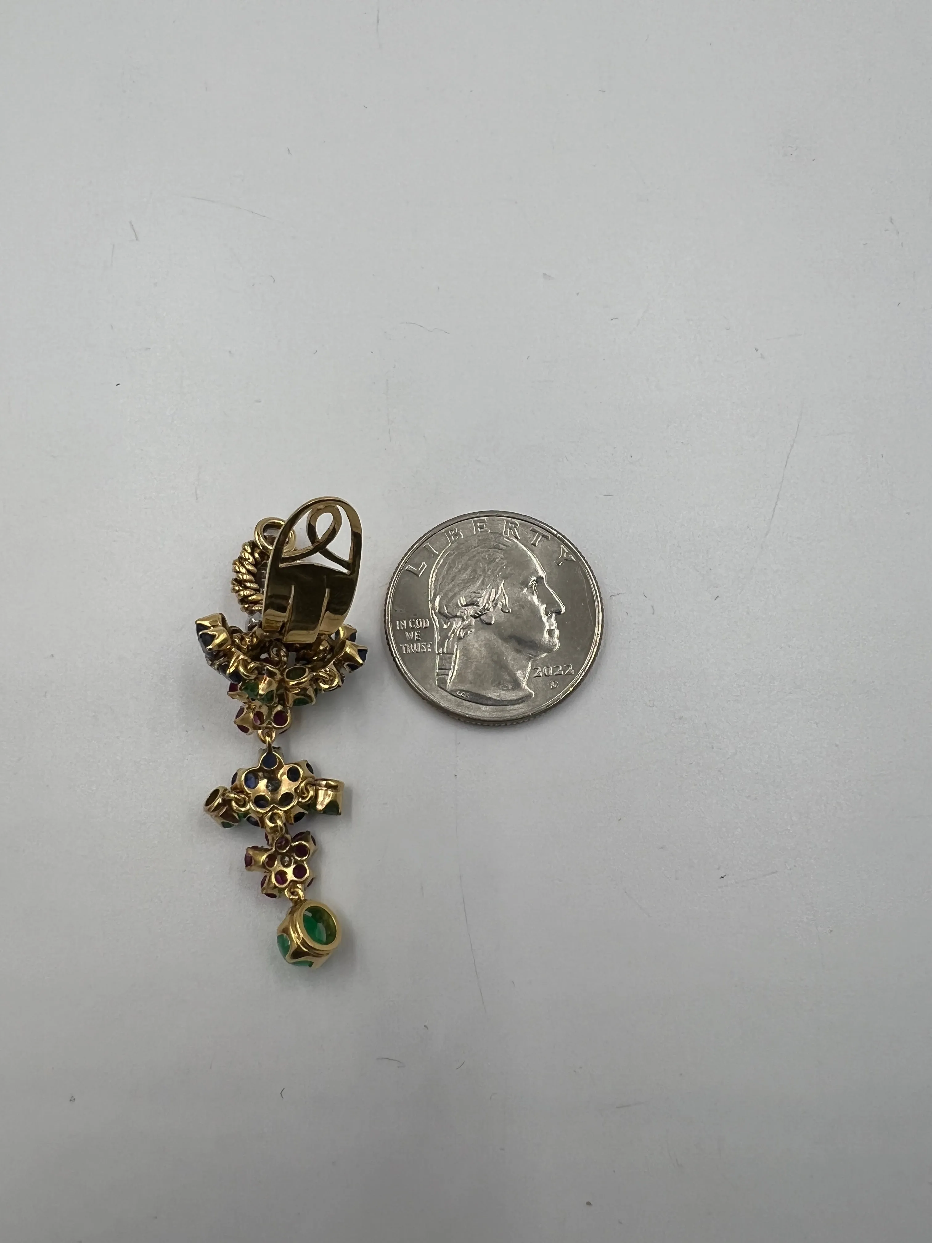 1950s Emerald Ruby Sapphire Diamond Dangling Clip On Earrings