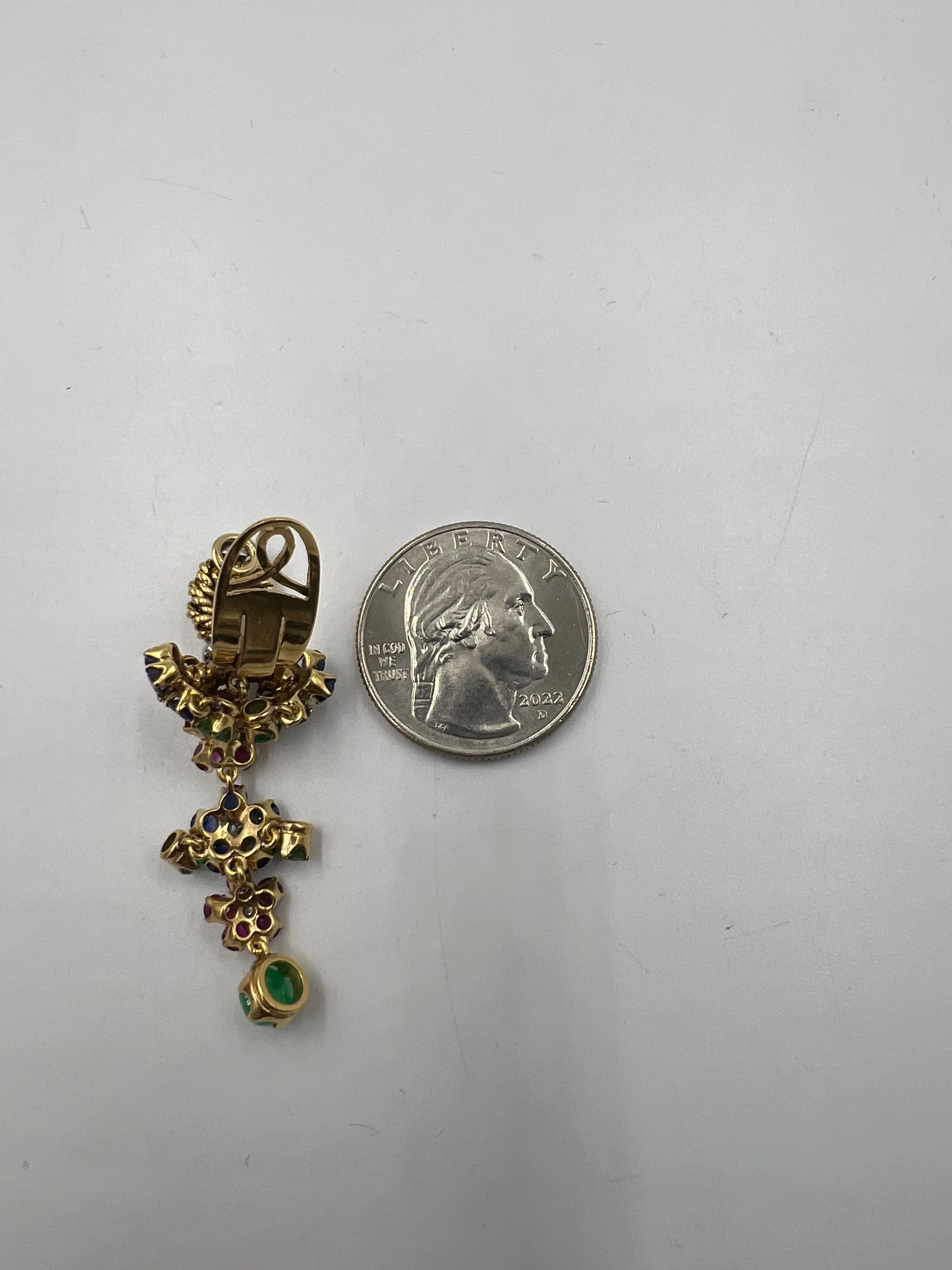 1950s Emerald Ruby Sapphire Diamond Dangling Clip On Earrings