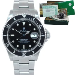 1998 MINT PAPERS MINT Rolex Submariner Date 16610 Steel Tritium Dial Watch Box