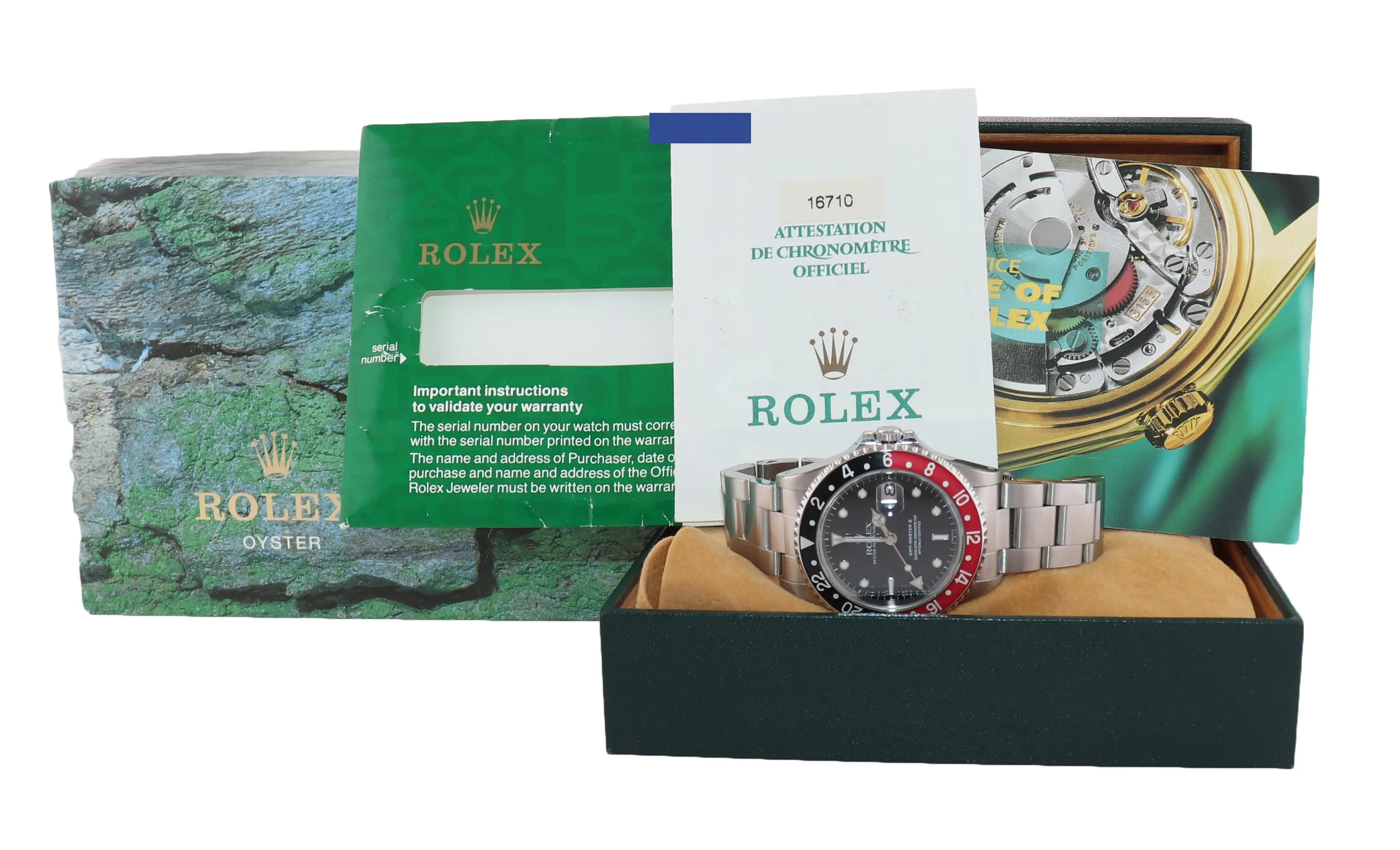 1999 PAPERS Rolex GMT-Master 2 Steel 16710 Watch Coke Red SWISS Only Dial Watch