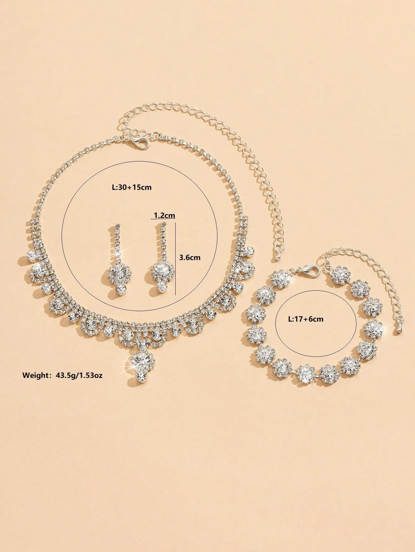 1set Fashionable Floral Full Rhinestone Necklace Earrings Bracelet Jewelry Set, Elegant Luxurious For Wedding Evening Party Women