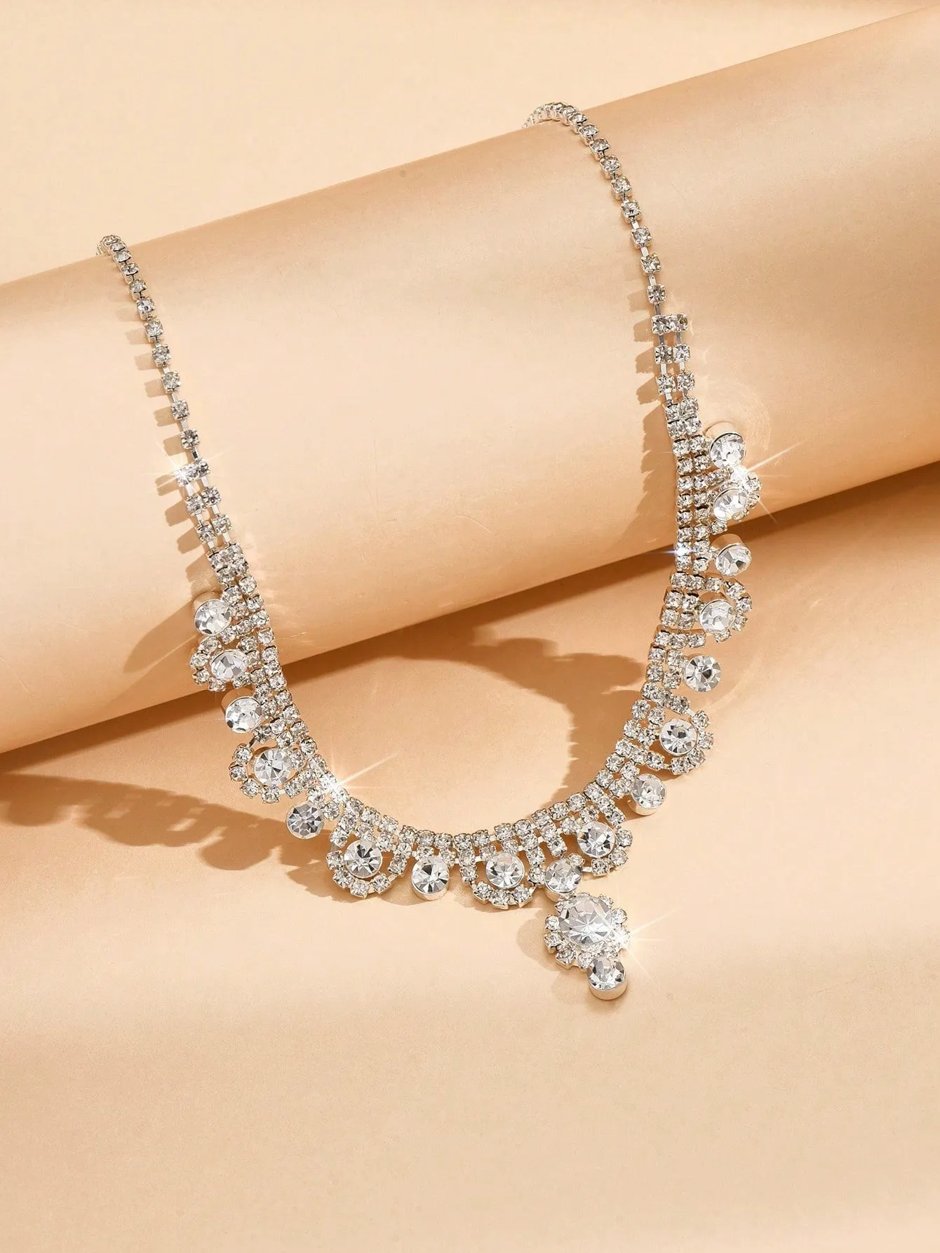 1set Fashionable Floral Full Rhinestone Necklace Earrings Bracelet Jewelry Set, Elegant Luxurious For Wedding Evening Party Women